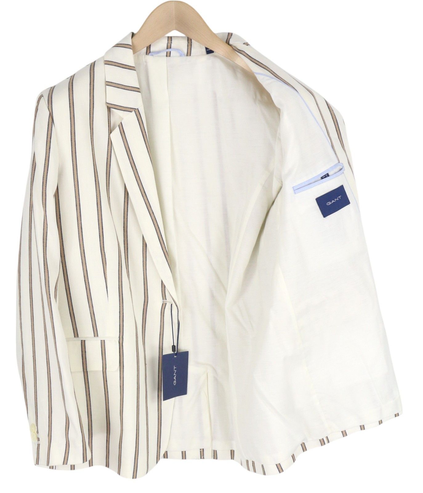 Gant STRIPE LINEN EU42 Off-White Linen Notch Blazer 85340 Size L / US 10 / IT 46 - 2 Thumbnail