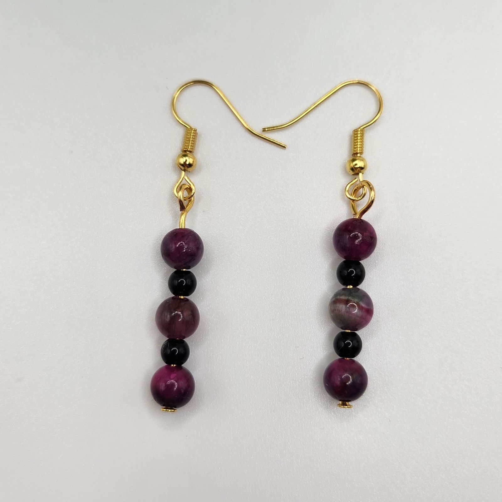 Other Handmade Beaded Dangle Earrings Jade and Black Amethyst 2" Size ONE SIZE - 2 Thumbnail