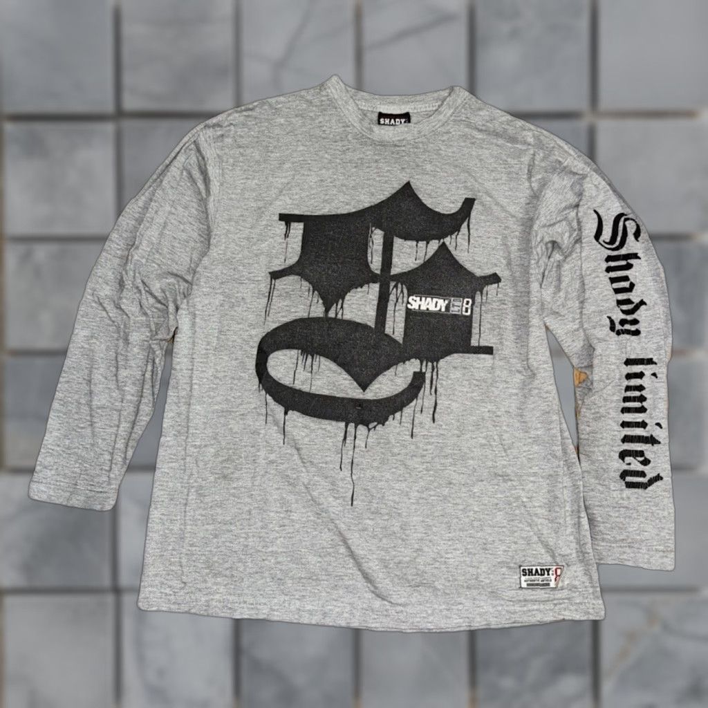 VINTAGE Eminem Shady LTD Long Sleeve Shirt Gray Men’s Large 21x26 Graphic Print Crew Neck Hip Hop 90s Mens