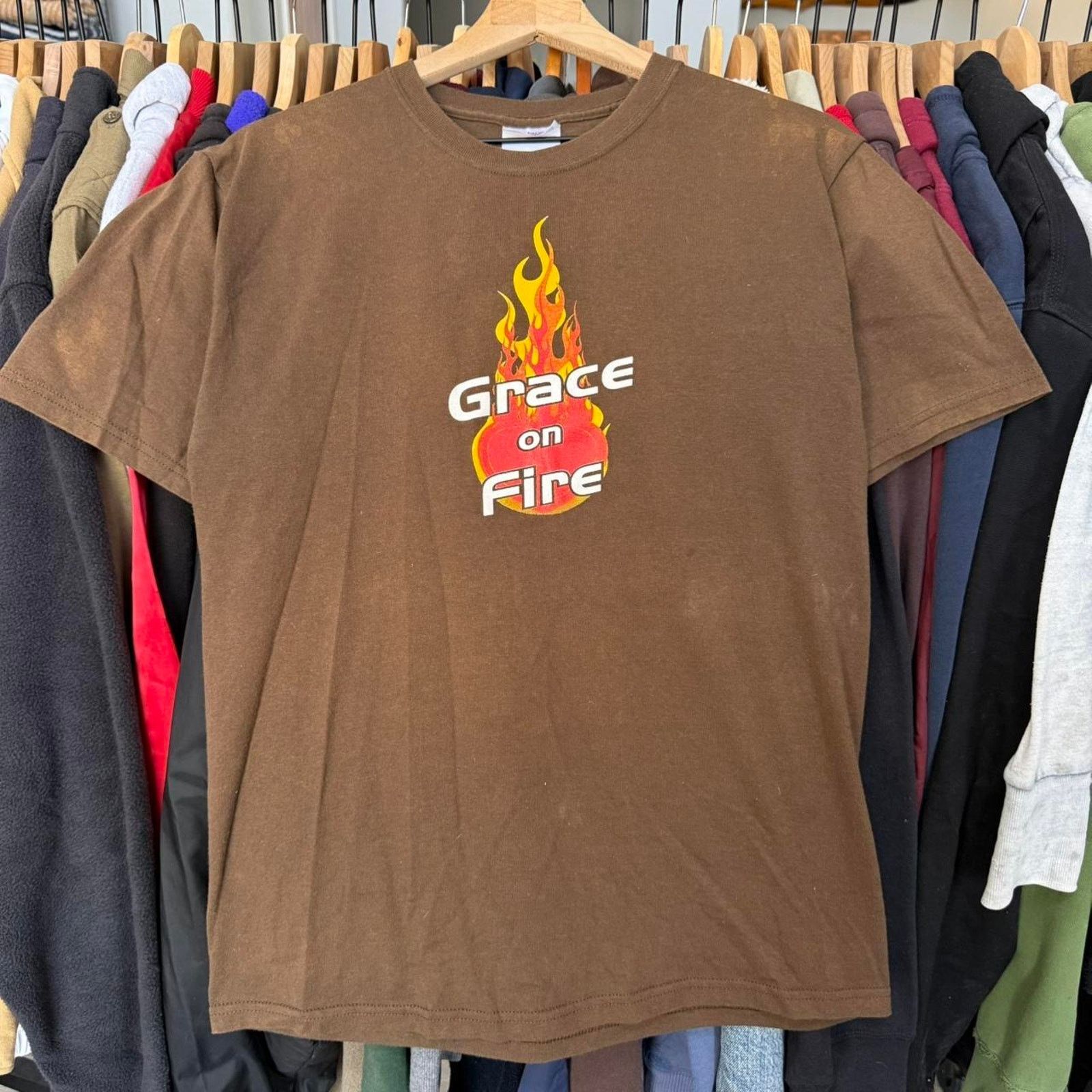 Hanes Vintage Y2K Grace on Fire Skater Style T-Shirt Brown Size US M / EU 48-50 / 2 - 1 Thumbnail