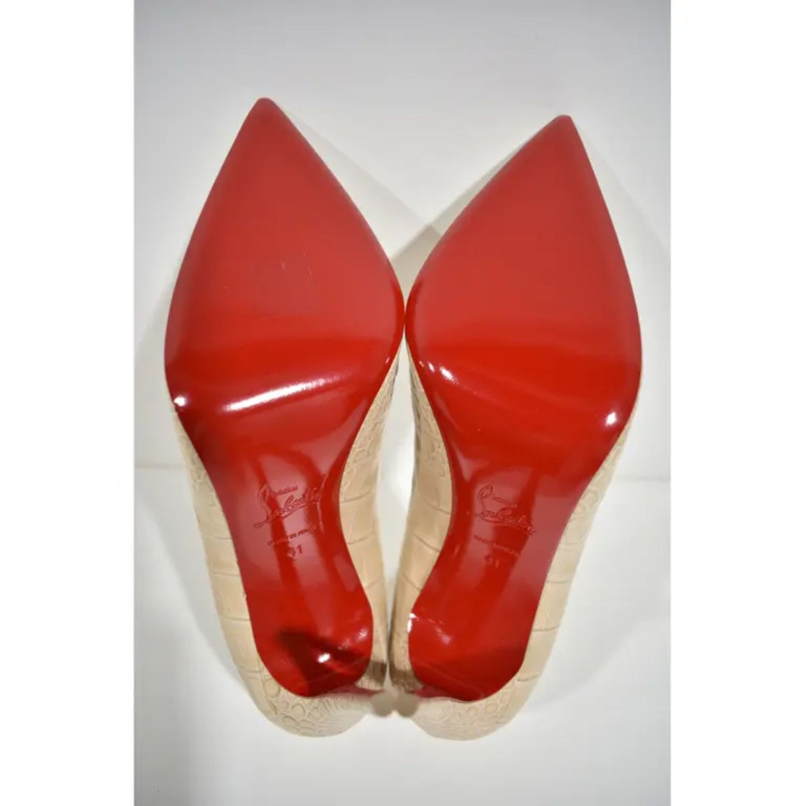 Christian Louboutin Kate 100 Nougat Nude Calf Ali Croc Pointed Toe Heel Pump 41 Size US 11 / IT 41 - 12 Thumbnail