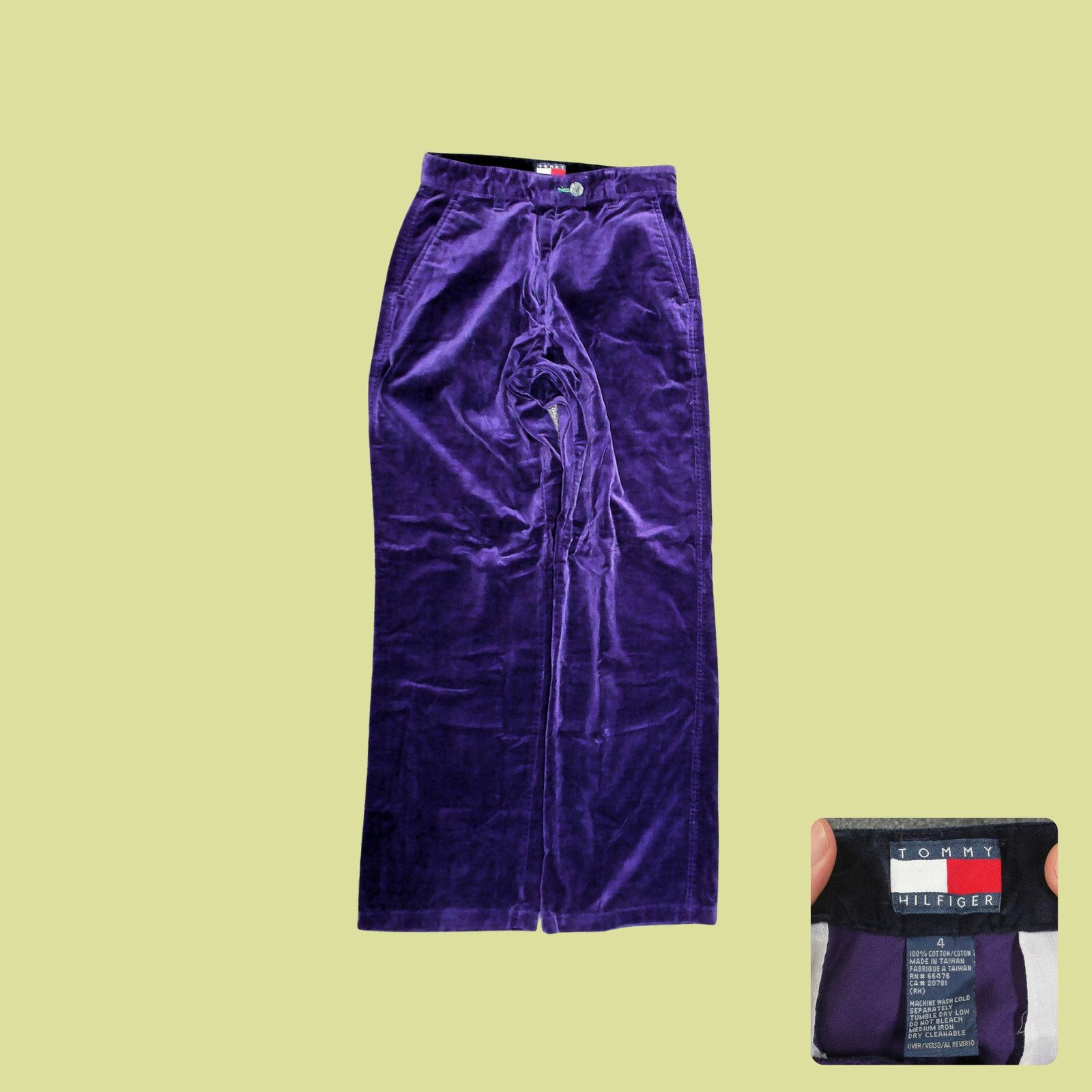 Tommy Hilfiger 90s Tommy Hilfiger Purple Velvet Wide Leg Pants 4 Size 27" / US 4 / IT 40 - 1 Thumbnail