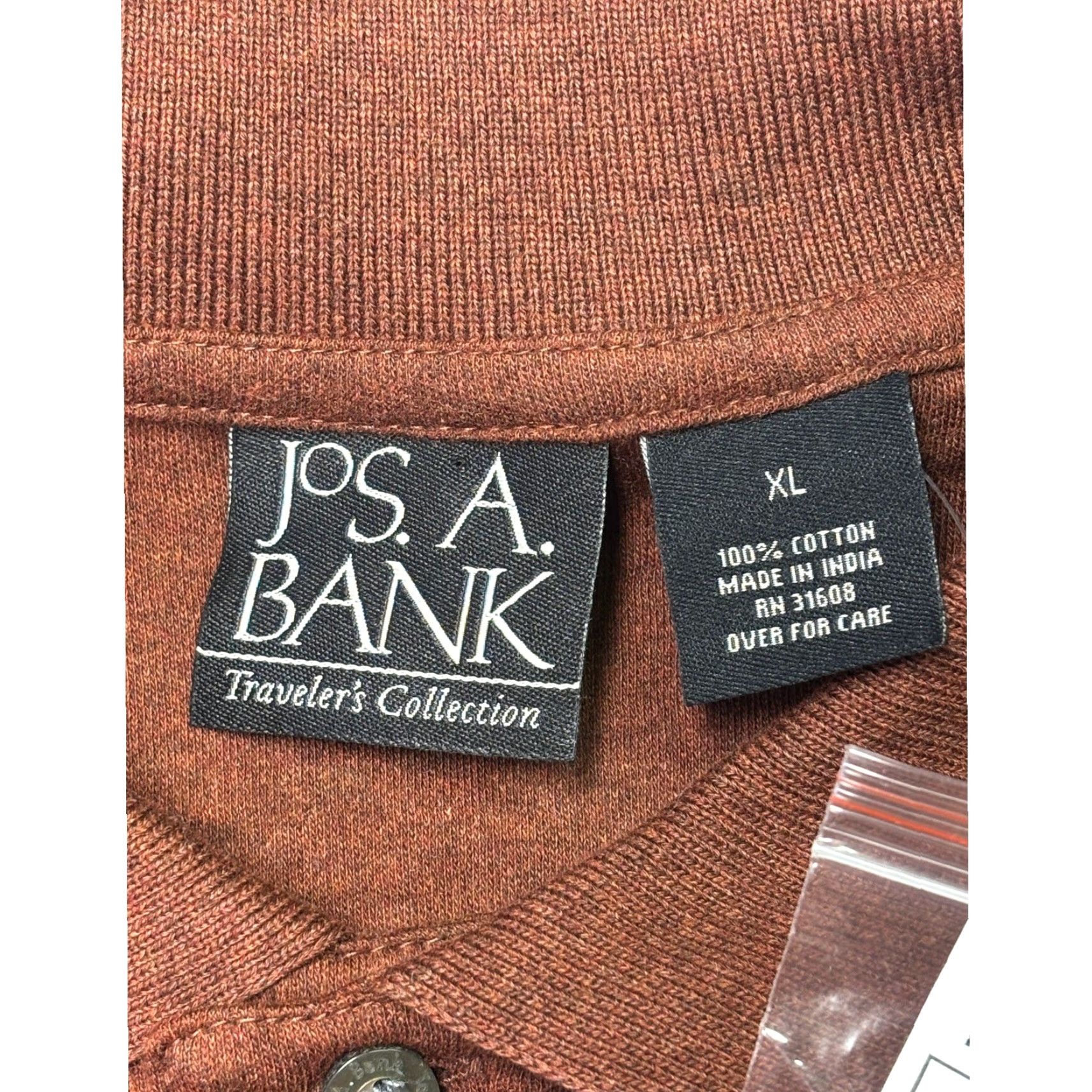 Vintage JOS A BANK Traveler's Collection Polo Shirt Long Sleeve Rust XL Men Casual Workwear Heathered 3-Button Collared Shirt Size US XL / EU 56 / 4 - 4 Thumbnail