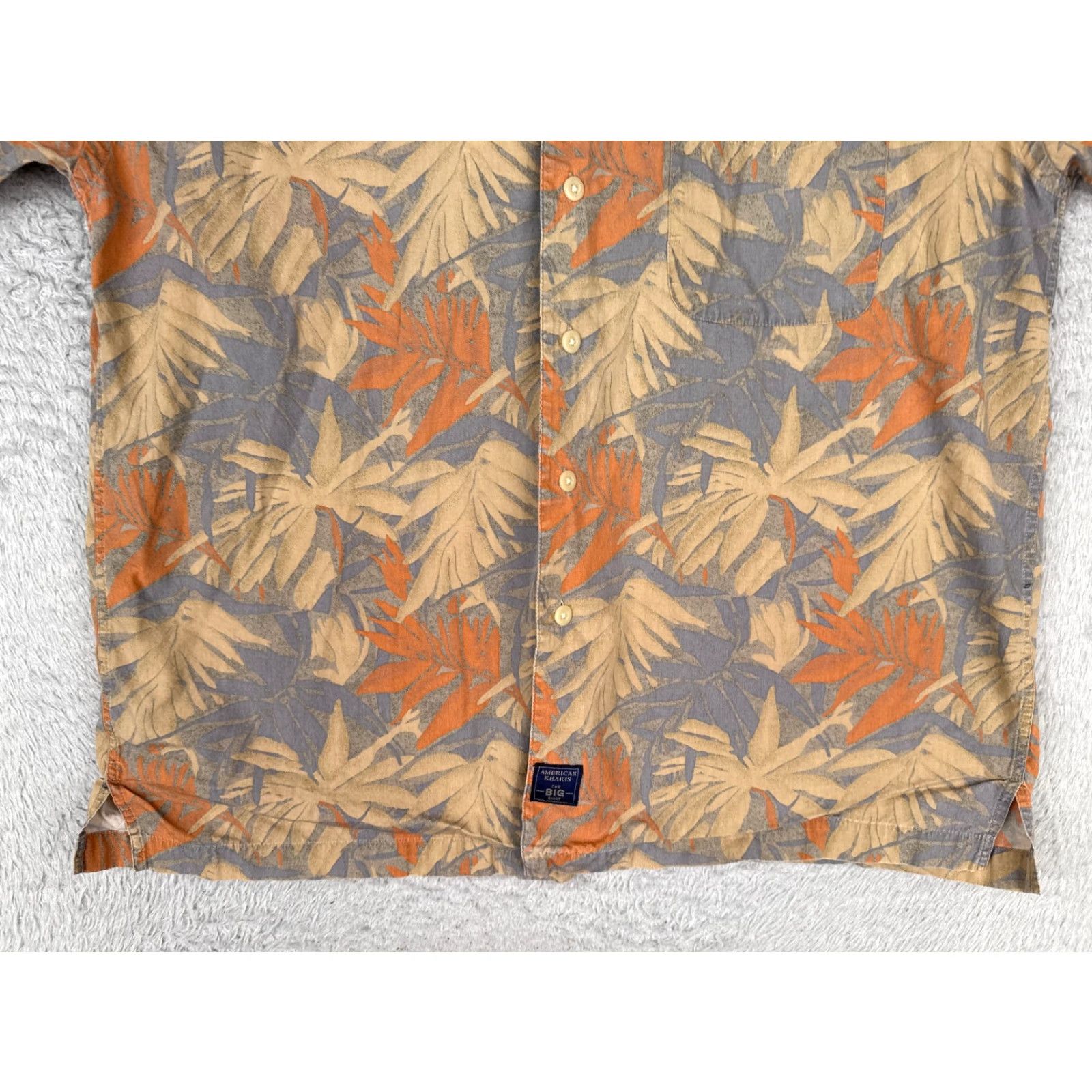 Van Heusen Van Heusen Shirt Men's Gray Floral Leaf 100% Cotton Hawaiian Button-Up Short Sleeve - Adult Medium Size US M / EU 48-50 / 2 - 5 Thumbnail