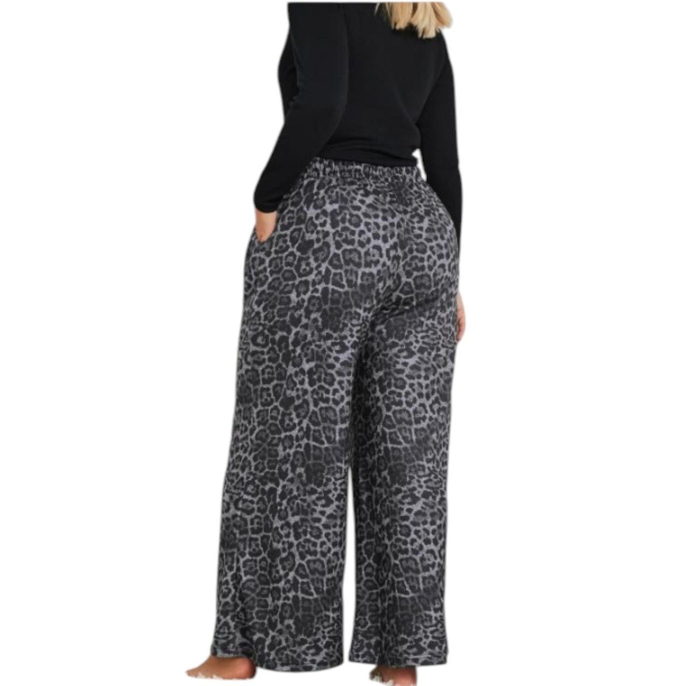 NBDN Nobrandedon Natacha Leopard Wide Leg Black/Gray Pants | Size S Size 27" / US 4 / IT 40 - 6 Thumbnail