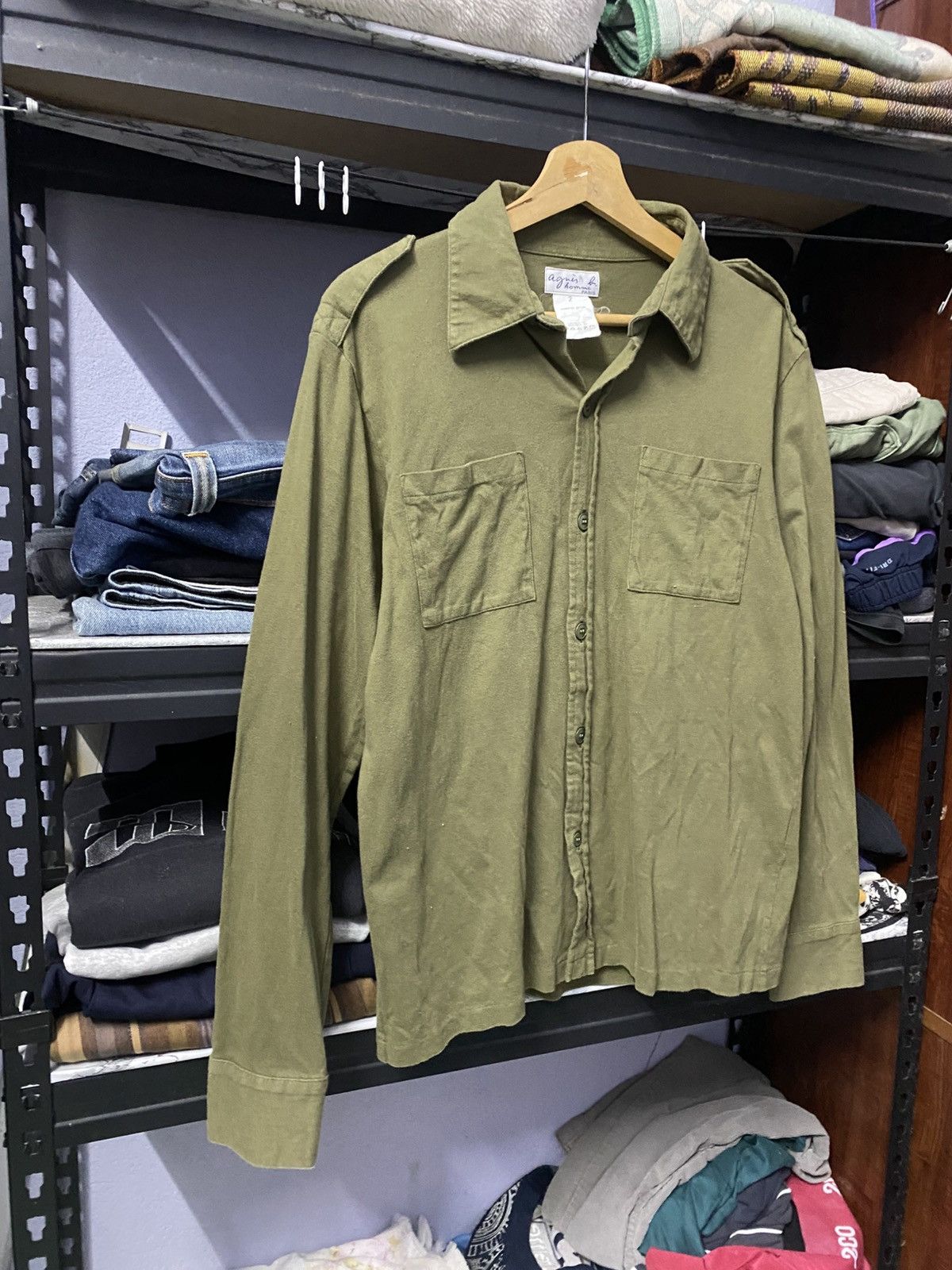 agnes b. Agnes B Homme Paris Shirt Button Up Green Military Size XS / US 0-2 / IT 36-38 - 3 Thumbnail