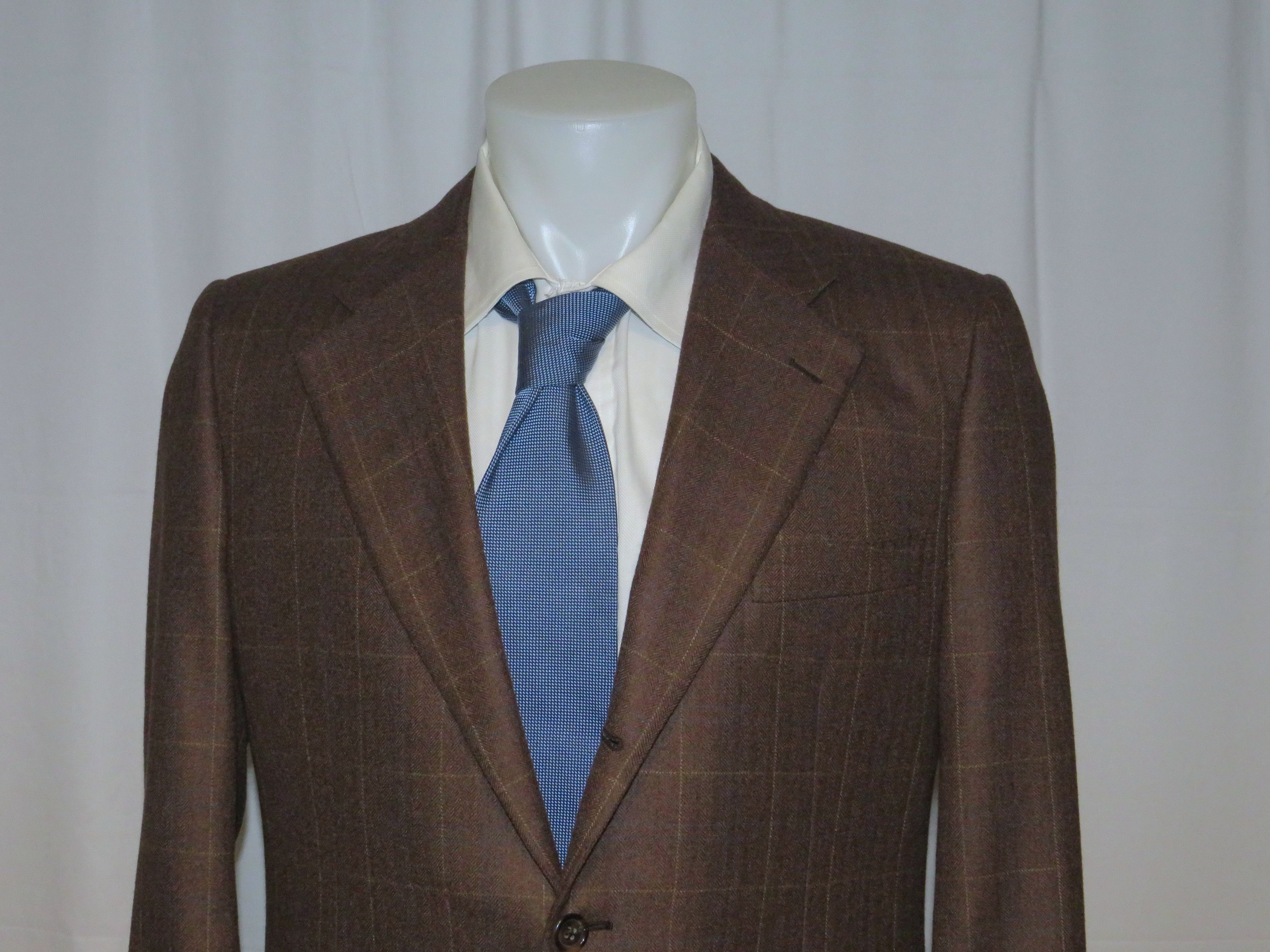 Franck Namani 100% Cashmere Brown Windowpane Three Roll Two Sport Coat 42R Size 42R - 2 Thumbnail