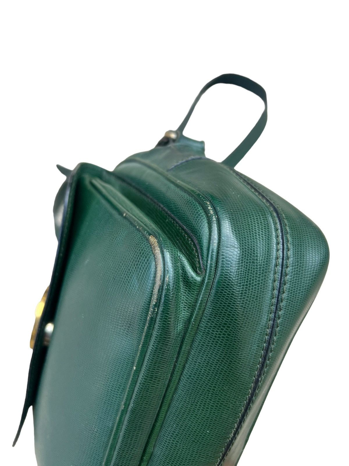 Celine × Leather Vintage CELINE Distress Patina Green Leather Bag riri Zipper Size ONE SIZE - 11 Thumbnail
