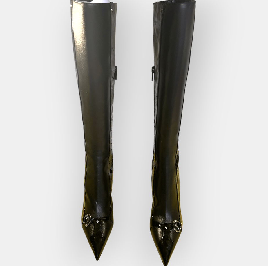 Christian Louboutin CL In The 90s Botta 80 Black Patent Leather Boots Size US 7.5 / IT 37.5 - 3 Thumbnail