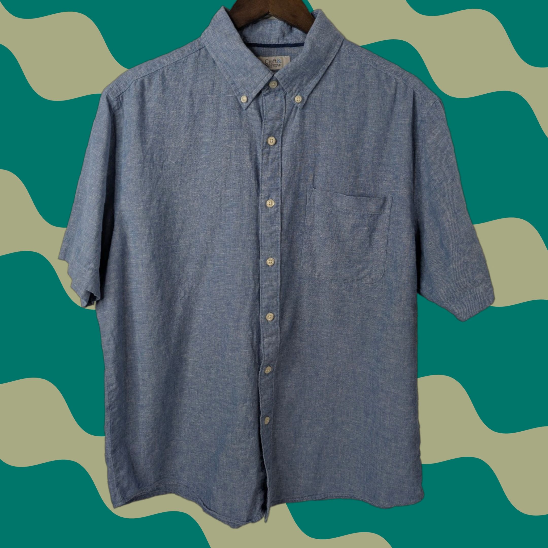 Croft & Barrow VINTAGE Croft & Barrow Linen Shirt Mens L Short Sleeve Button-Down Blue Easy Care Size US L / EU 52-54 / 3 - 1 Thumbnail