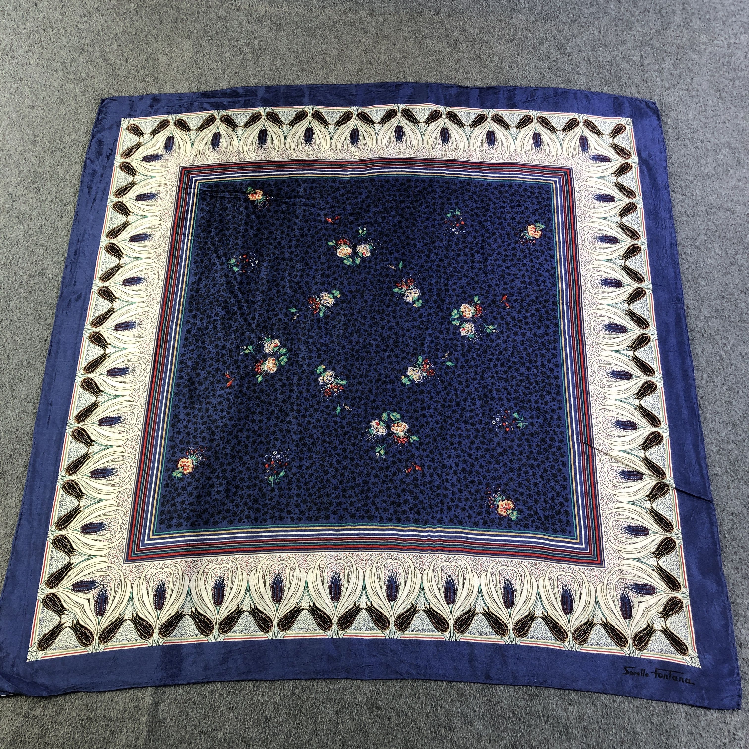 Japanese Brand Sorelle Fontana Floral Hand Rolled Silk Scarf M1020 Size ONE SIZE - 2 Thumbnail