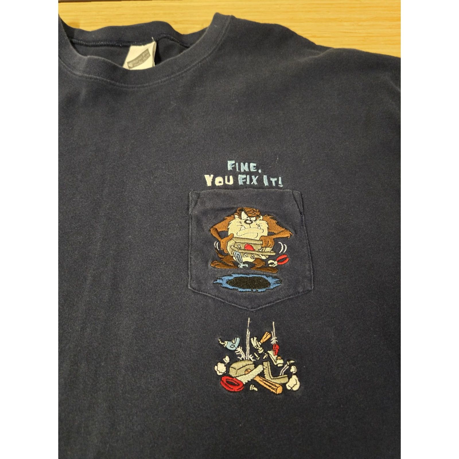 Vintage Warner Bros Looney Tunes Tasmanian Devil Shirt 2XL Navy Blue Cartoon Tee Mens Size US XXL / EU 58 / 5 - 2 Thumbnail