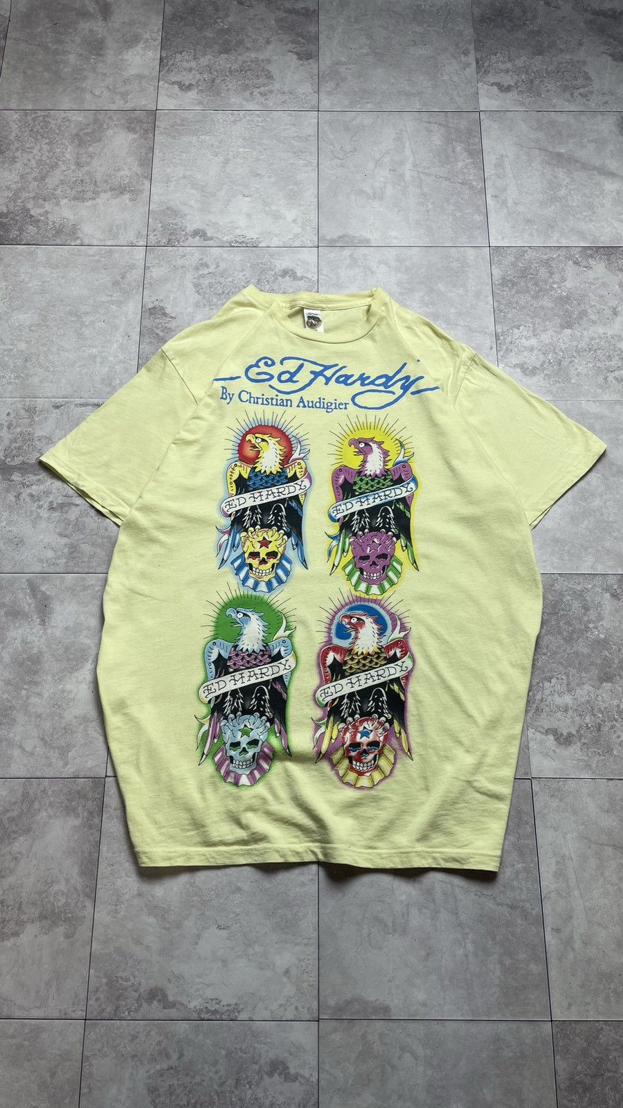 Ed Hardy Vintage Ed Hardy By Christian Audigier Yellow Y2K T-Shirt Size US XL / EU 56 / 4 - 4 Thumbnail
