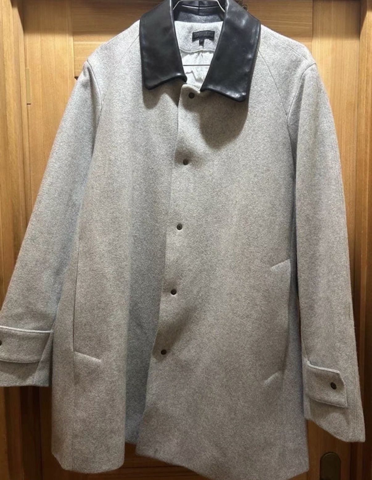 Omar Afridi Omar Afridi Grey Wool Leather Collar Balmacaan Coat K23 Size US S / EU 44-46 / 1 - 1 Thumbnail