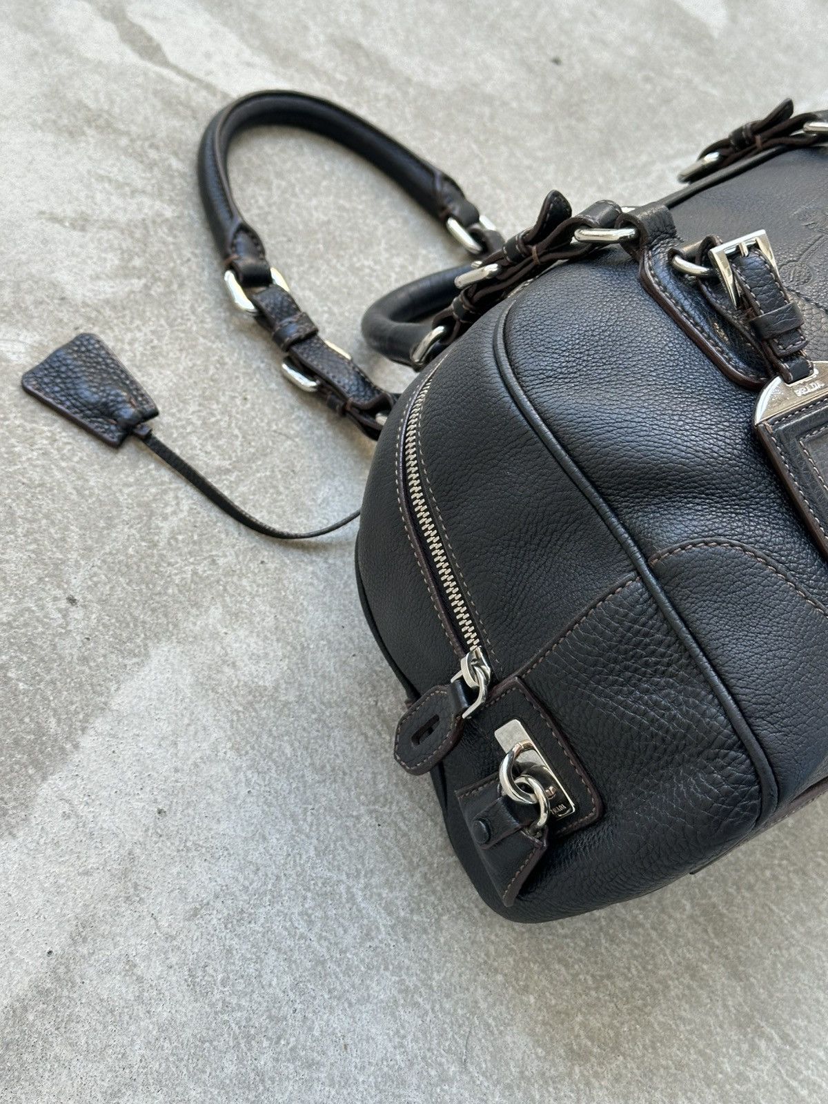Prada Prada Vitello Daino Logo Bowler Black HandBag Unisex Luxury Size ONE SIZE - 6 Thumbnail