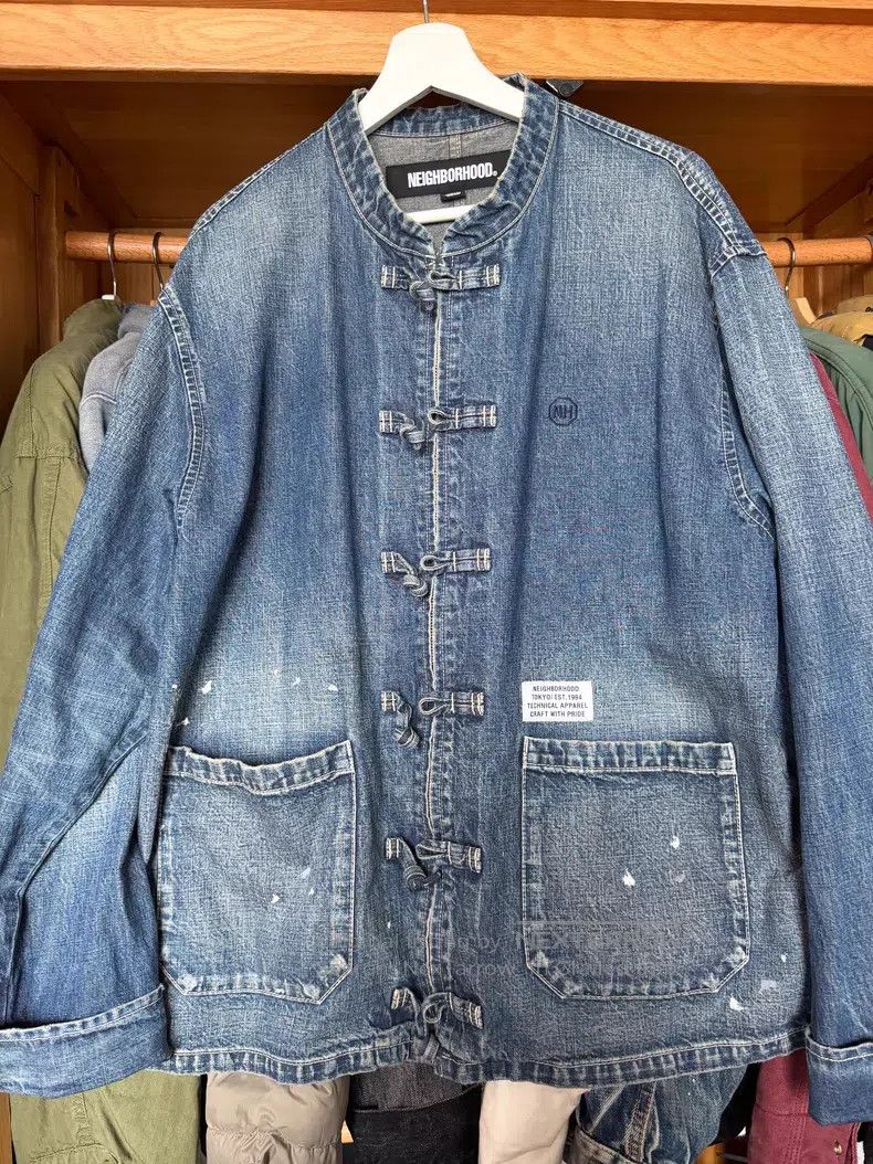 Neighborhood Neighborhood Washed Splattered Chinese Tunic Denim Jacket Size US M / EU 48-50 / 2 - 1 Thumbnail