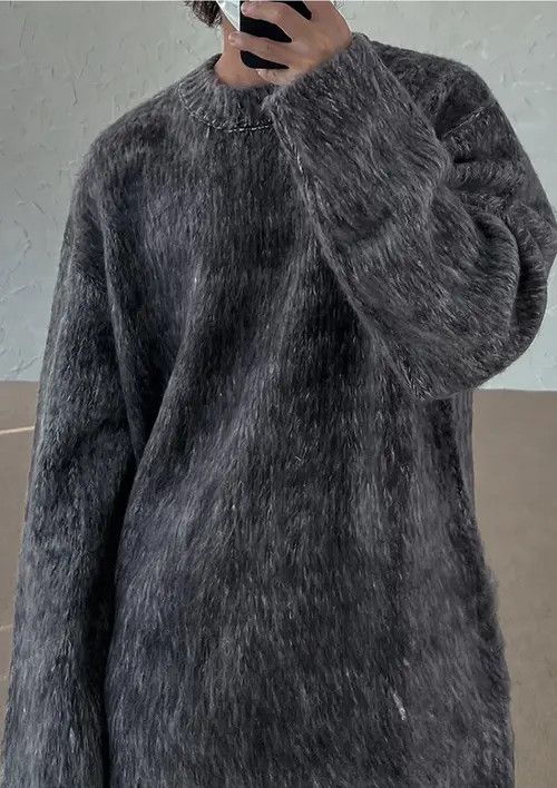 Vintage Gray Mohair Knit Sweater Y2k streetwear Size US L / EU 52-54 / 3 - 2 Thumbnail