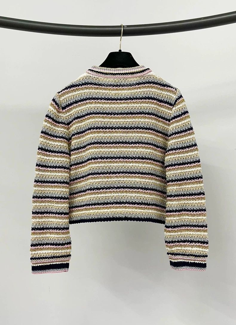 Chanel Chanel 24P silver striped knitted cardigan coat Size S / US 4 / IT 40 - 2 Thumbnail