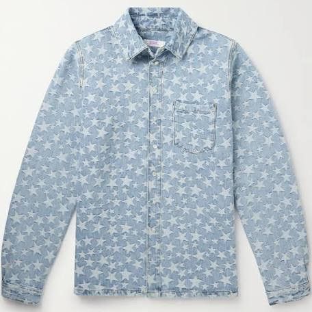 ERL Light Blue Long Sleeve ERLShirt with All-Over Star Denim