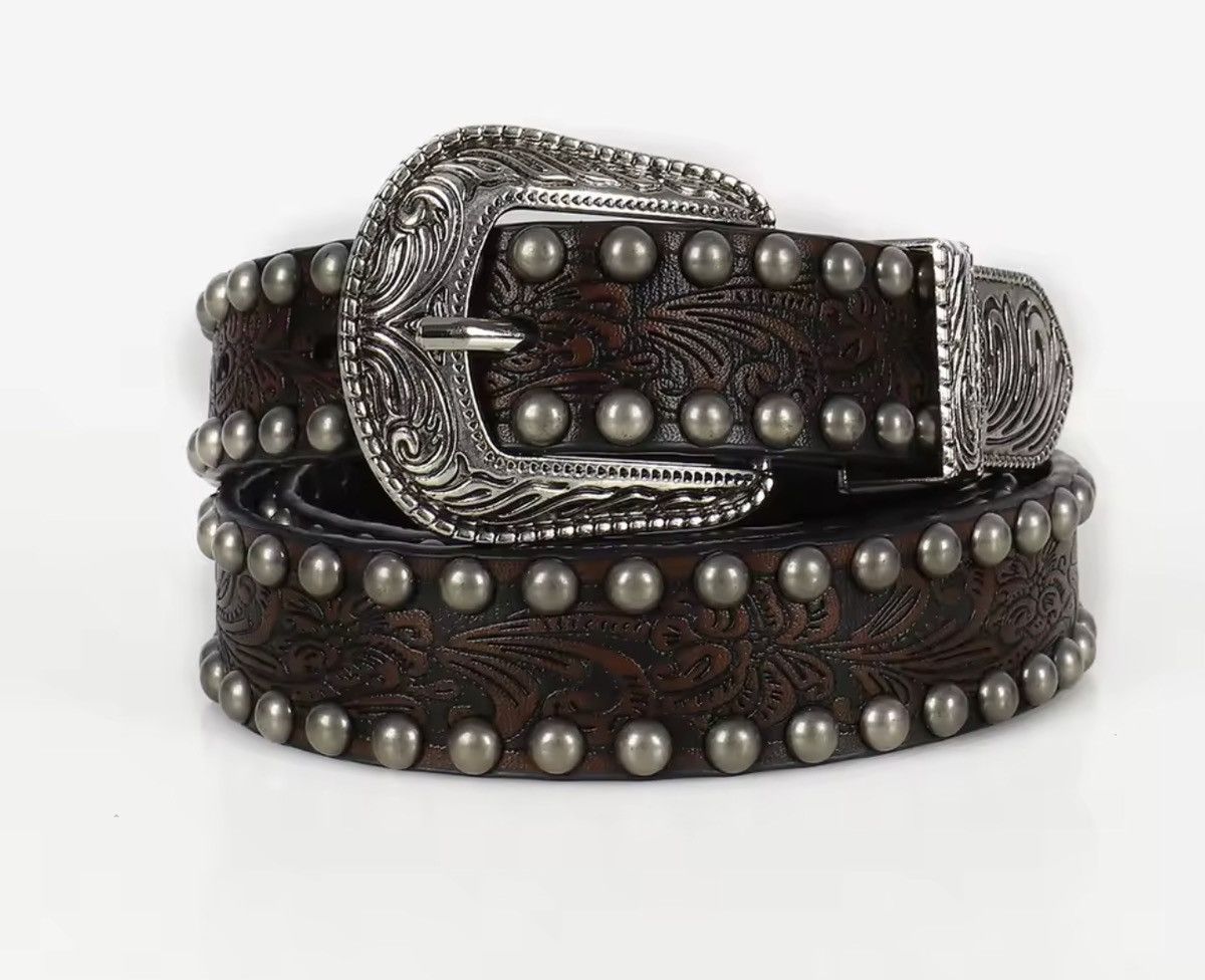 Japanese Brand retro old threaded rivet embossed Pu Leather belt Size ONE SIZE - 1 Thumbnail