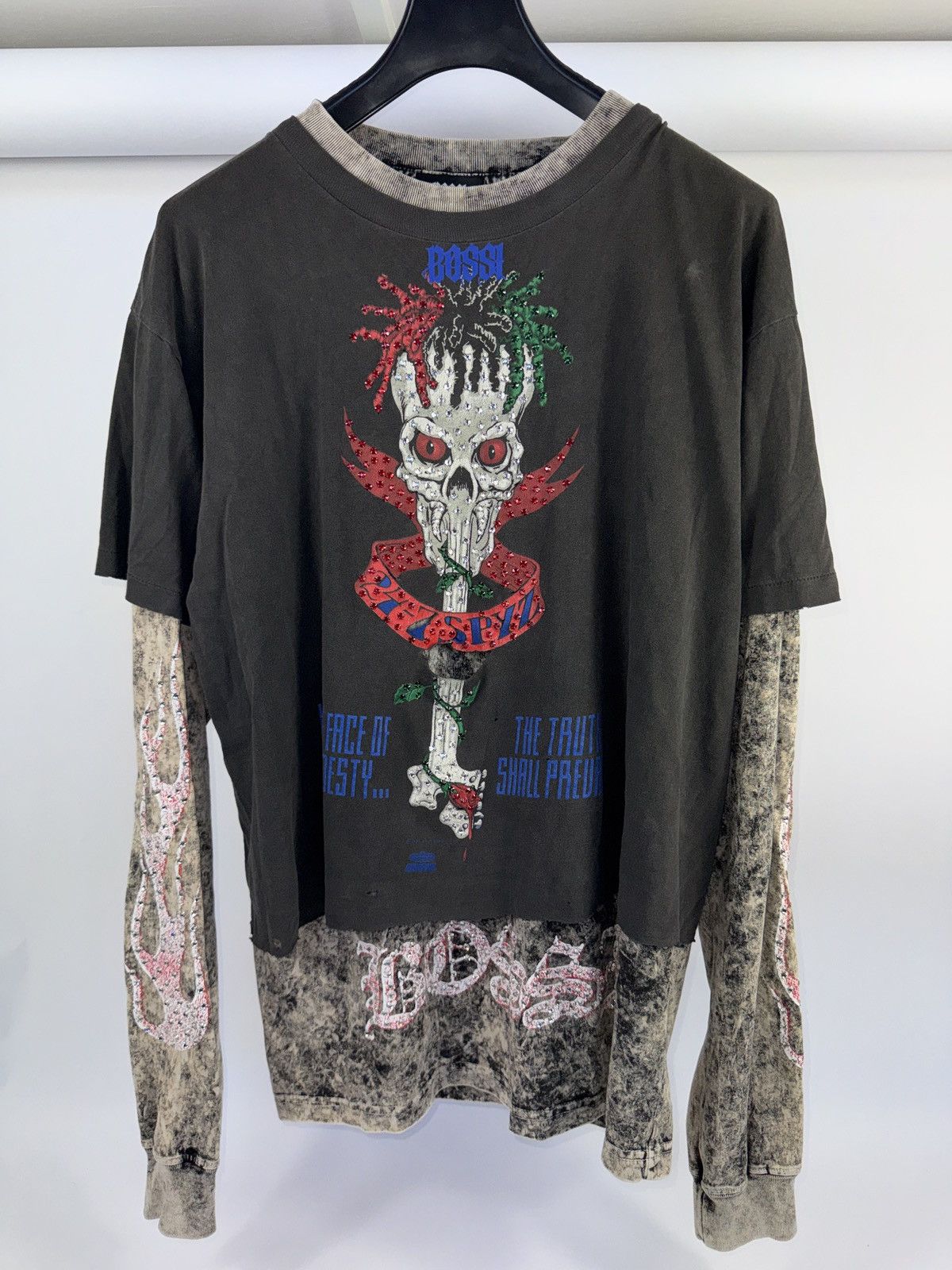 Bossi Sportswear 1/1 RHINESTONE DOUBLE LAYERED SKULL 24-7 SPYZ VINTAGE TEE Size US L / EU 52-54 / 3 - 1 Thumbnail
