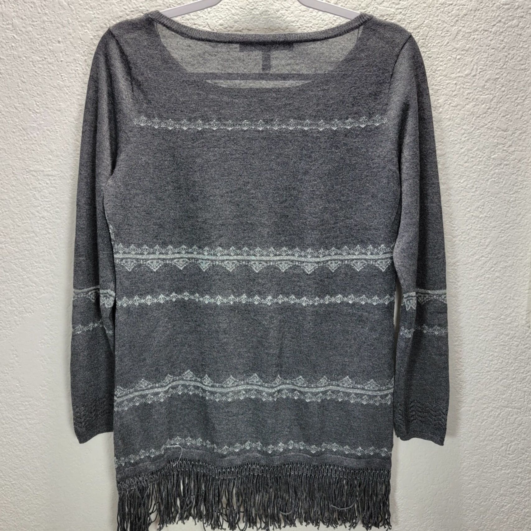 White House Black Market White House Black Market Tunic Sweater Shirt Gray S Women Long Sleeve Fringe Knit Size S / US 4 / IT 40 - 3 Thumbnail
