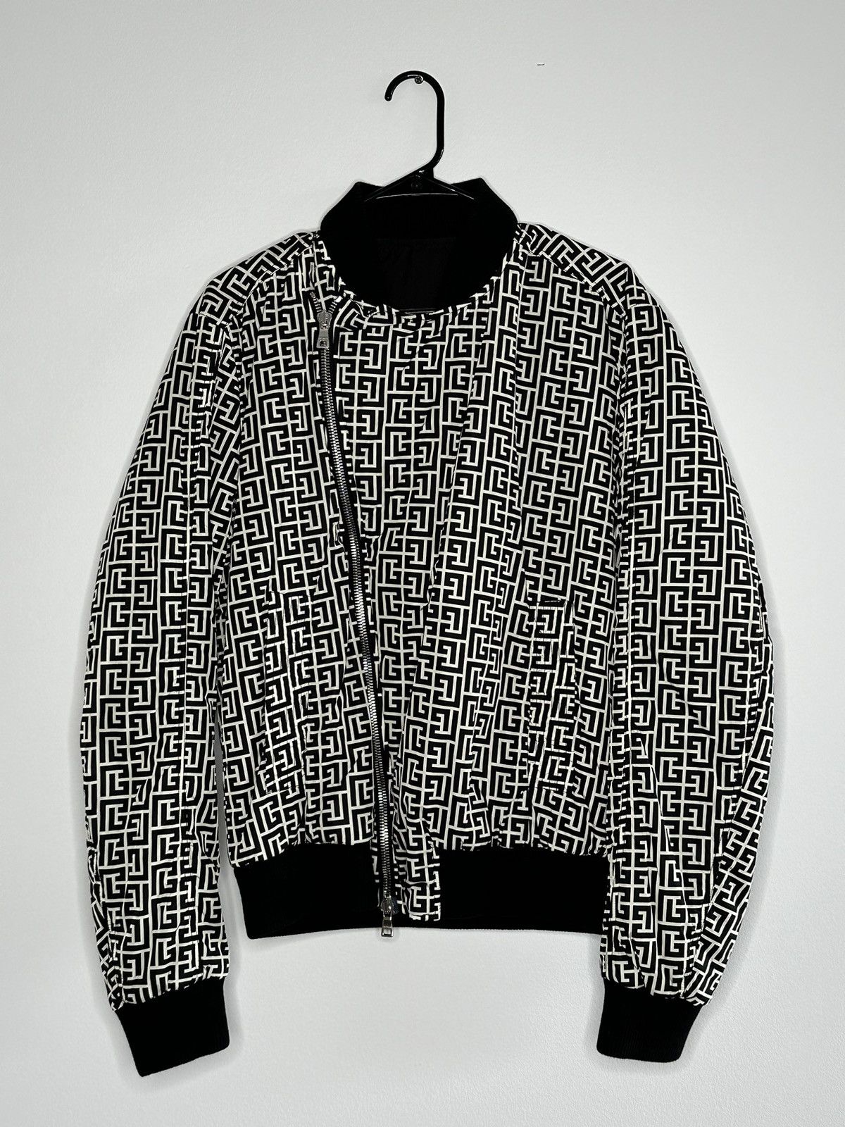 image of Balmain Showroom Monogram Bomber Jacket in Black, Men's (Size Small)