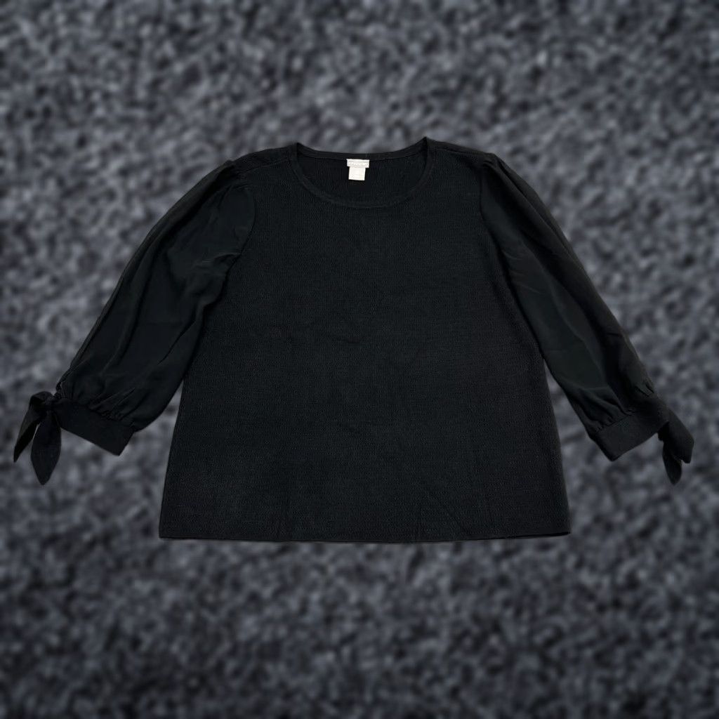 Vintage Chico's Womens Blouse Shirt Petite 2P Black Crew Neck Balloon Sleeve Tie Cuff Knit Top Size XS / US 0-2 / IT 36-38 - 1 Thumbnail