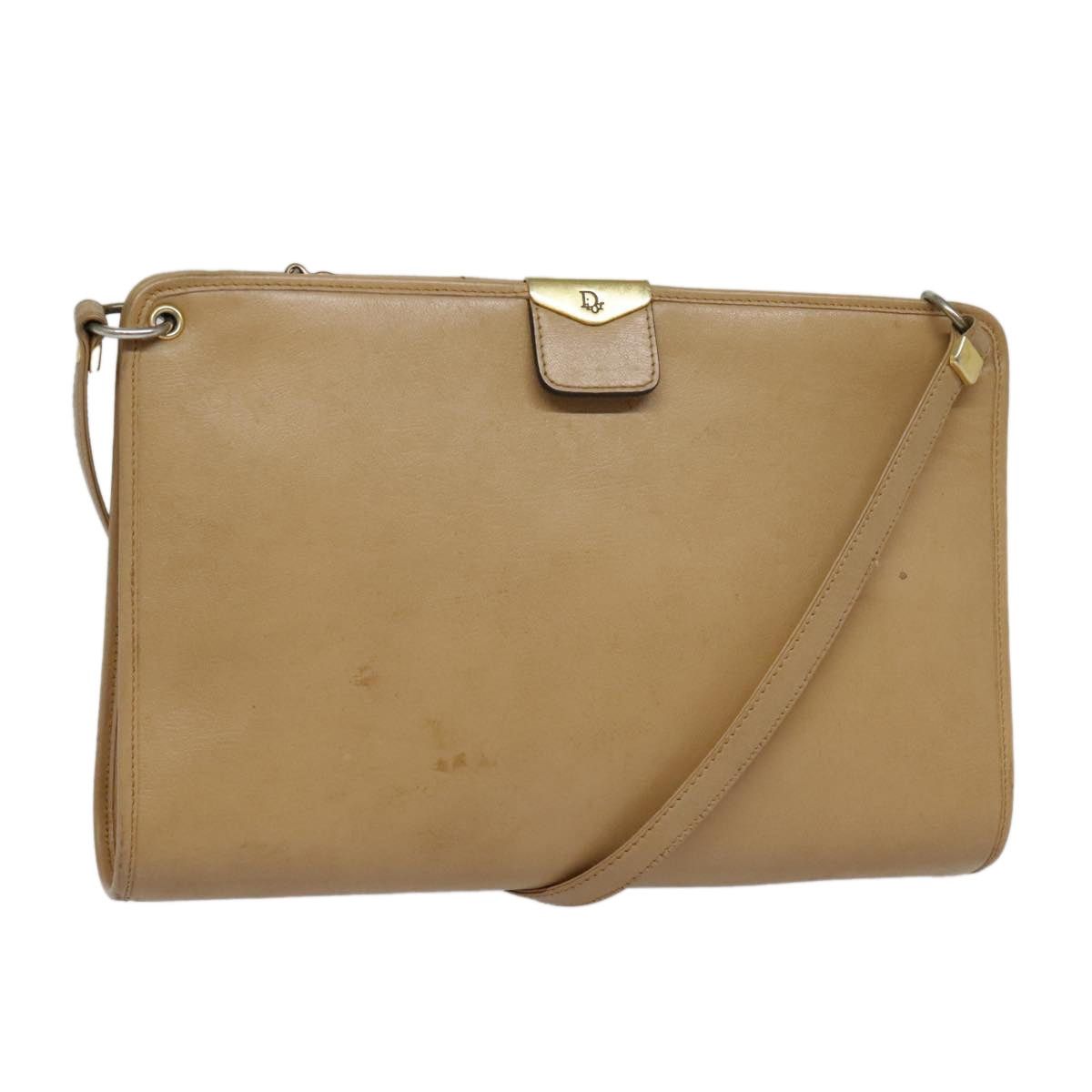 Dior Shoulder Bag Leather Beige Gold, Women's
