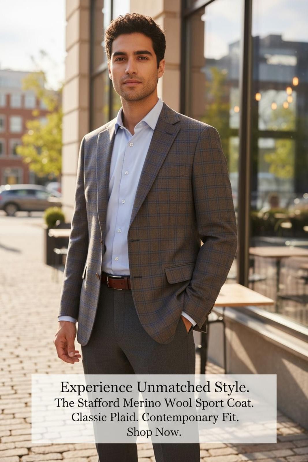 Stafford Stafford Merino Wool Sport Coat Classic Plaid Men's Blazer Size 46L - 1 Thumbnail