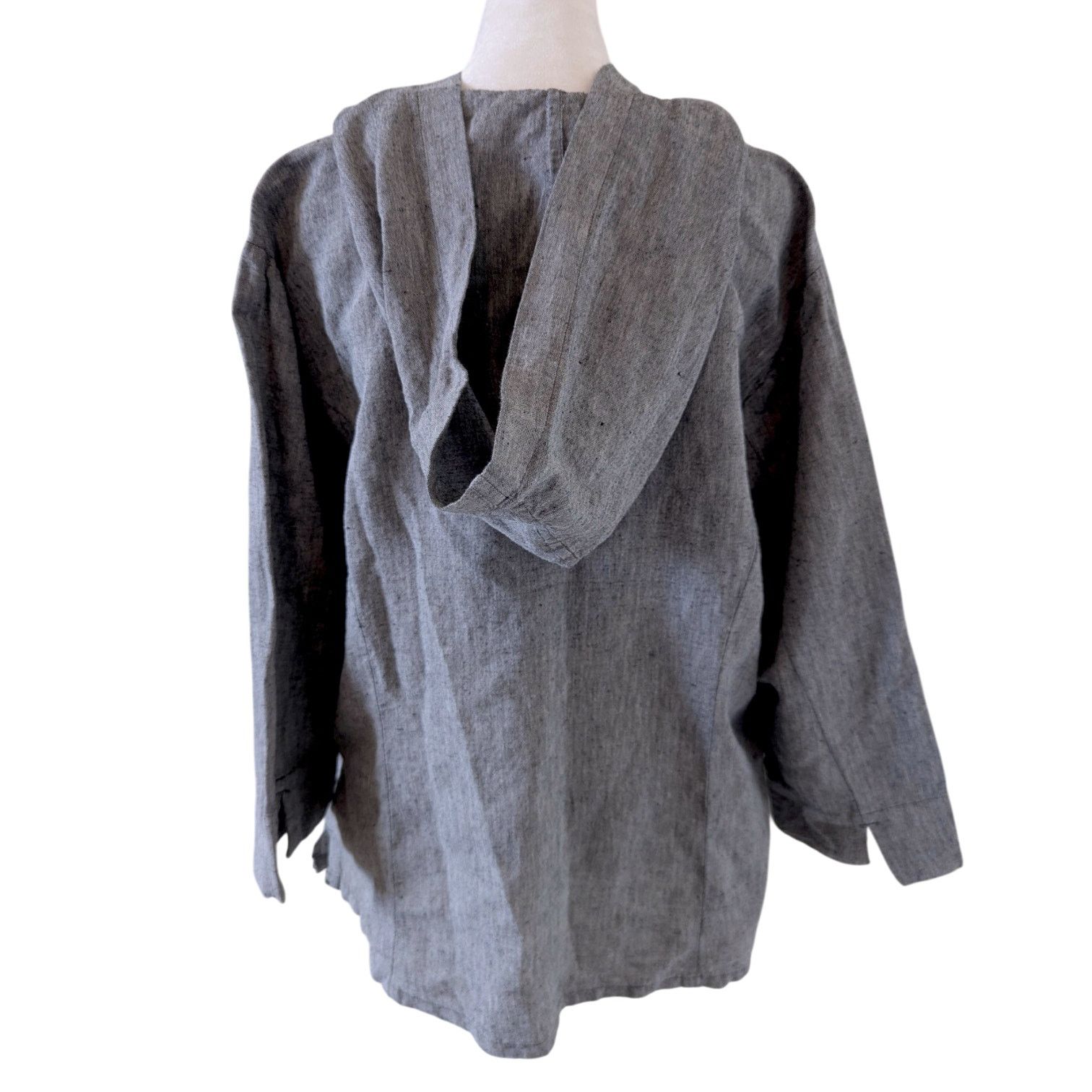 Other Partners' Grey Linen Button Up Hoodie 3/4 Wide Sleeve Blouse Size XL / US 12-14 / IT 48-50 - 3 Thumbnail