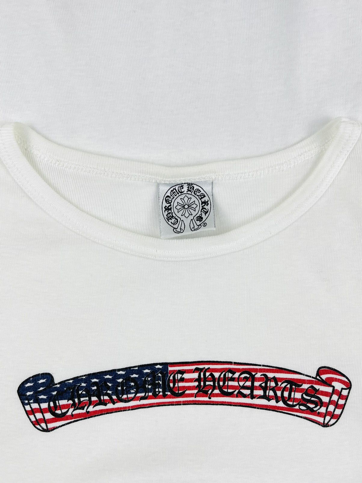 Chrome Hearts Chrome Hearts USA Flag Scroll Logo Baby Tee Tshirt White Size ONE SIZE - 5 Thumbnail