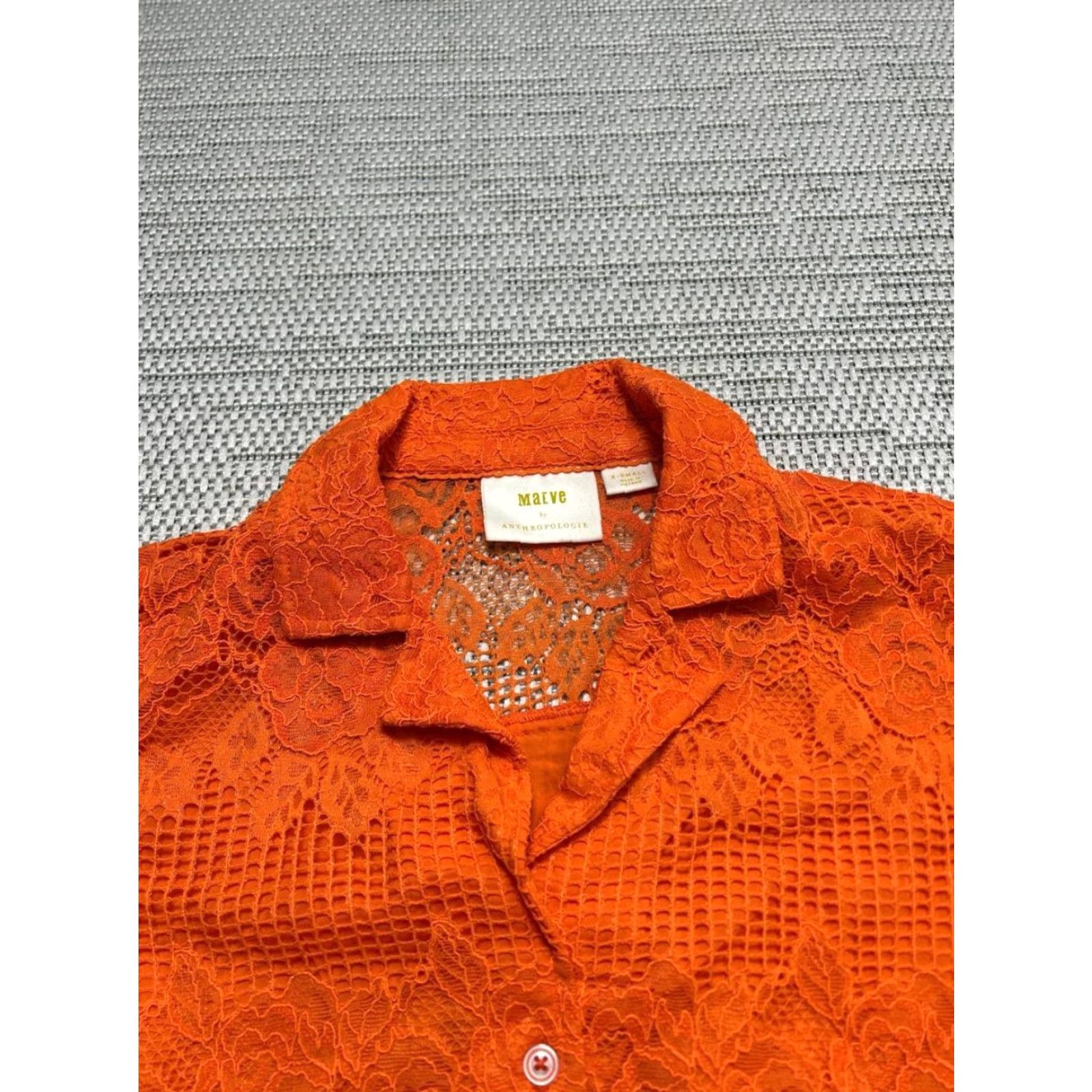 Vintage Maeve Cropped Lace Shirt Womens XS Orange Floral Camp Collar Shirt Size XS / US 0-2 / IT 36-38 - 3 Thumbnail