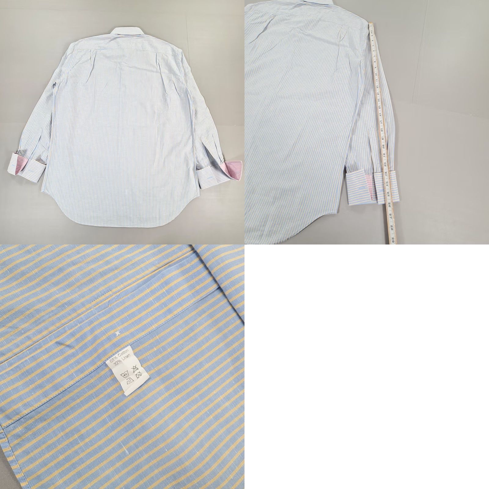 Emmett Emmett London Mens Shirt Blue 17 Linen Blend Striped Double Cuffs Button Up XS? No, XL Size US XL / EU 56 / 4 - 8 Thumbnail