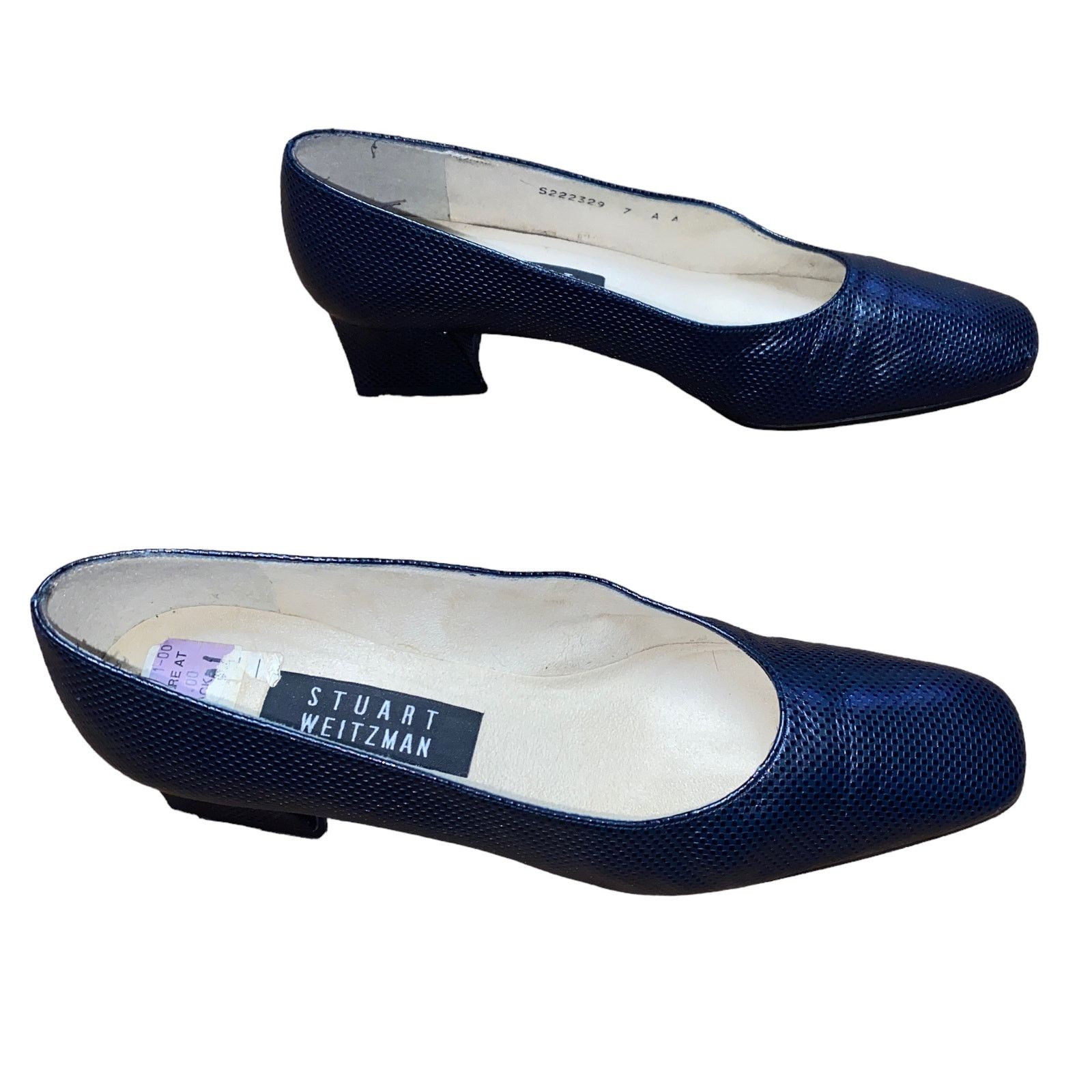 Stuart Weitzman Stuart Weitzman Navy Blue Textured Leather Block Heels 7 AA Size US 7 / IT 37 - 5 Thumbnail