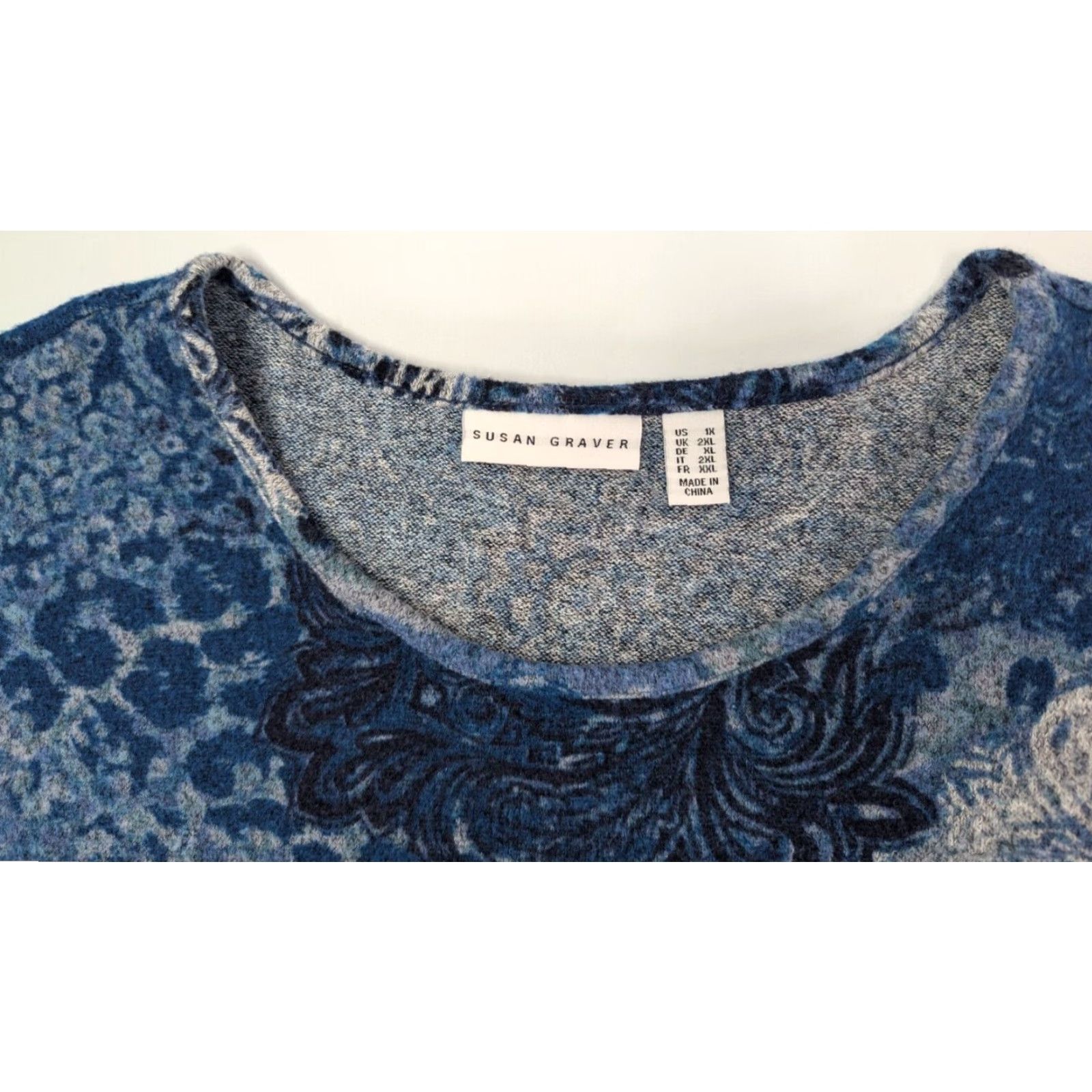 Vintage Susan Graver Printed Sweater Knit Long Sleeve Tunic Womens 1X Purple Knit Polyester 1X Tunic Sweater Ladies Size XL / US 12-14 / IT 48-50 - 6 Thumbnail