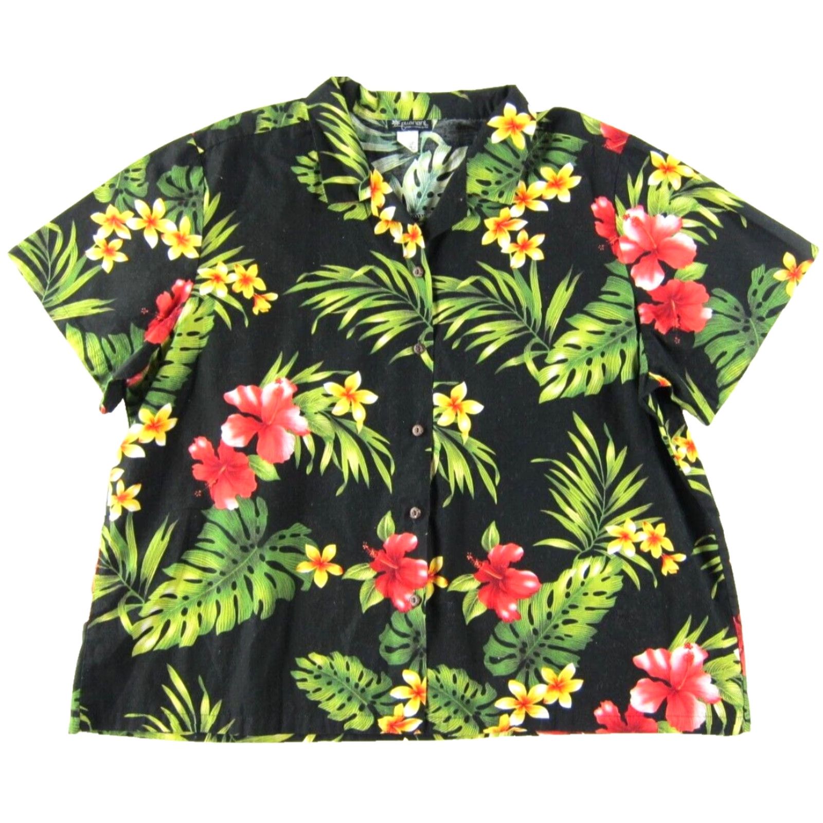 Vintage VTG Puanani Cotton Black Floral Short Sleeve Hawaiian Blouse 3XL Womens Size XXL / US 16-18 / IT 52-54 - 2 Thumbnail