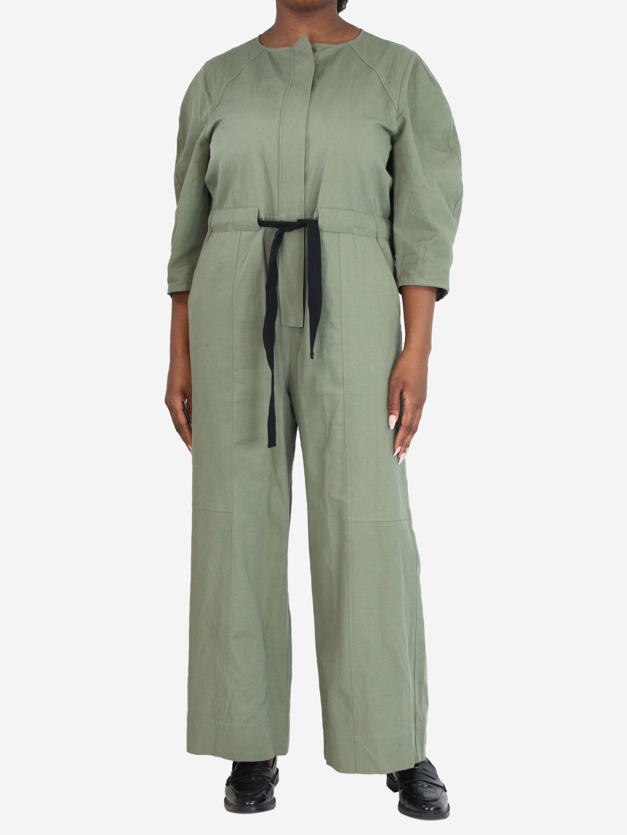 Olive green belted jumpsuit - size UK 12