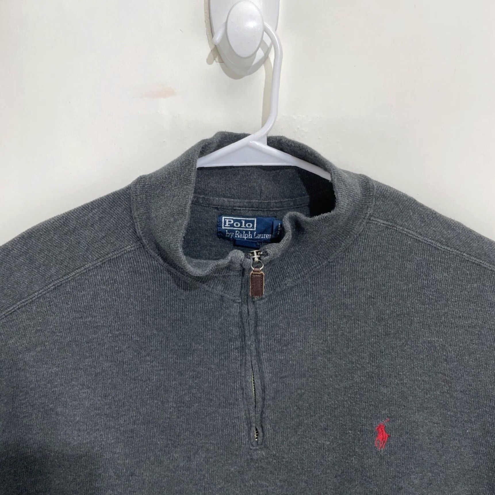 Polo Ralph Lauren VINTAGE Polo Ralph Lauren Sweater Mens 2XL Grey Cotton 1/4 Zip Mock Neck Pullover Casual Knit Pony Logo Classic Size US XXL / EU 58 / 5 - 3 Thumbnail