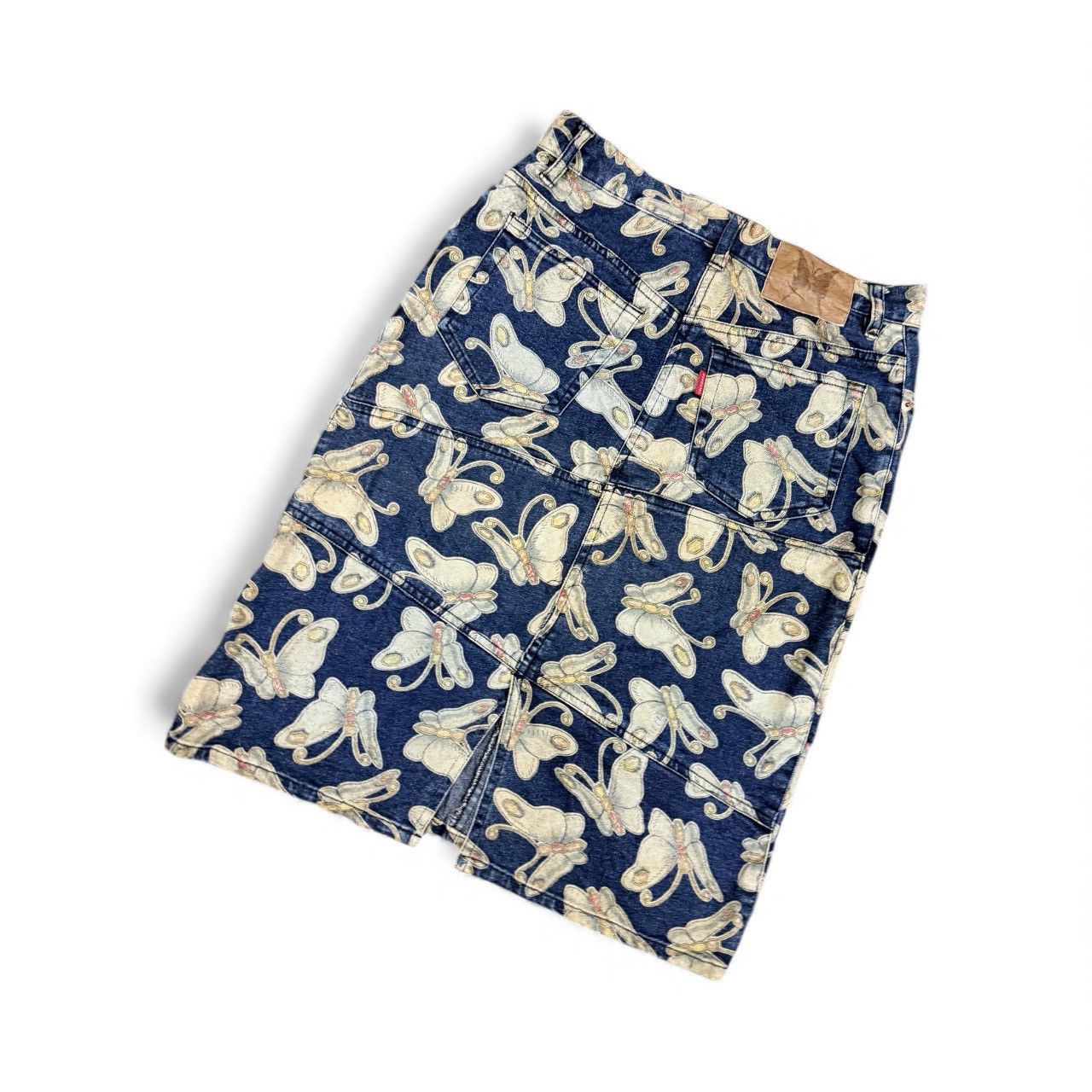 Vtg🔥Chevignon Butterfly All Over Print Jeans Skirt