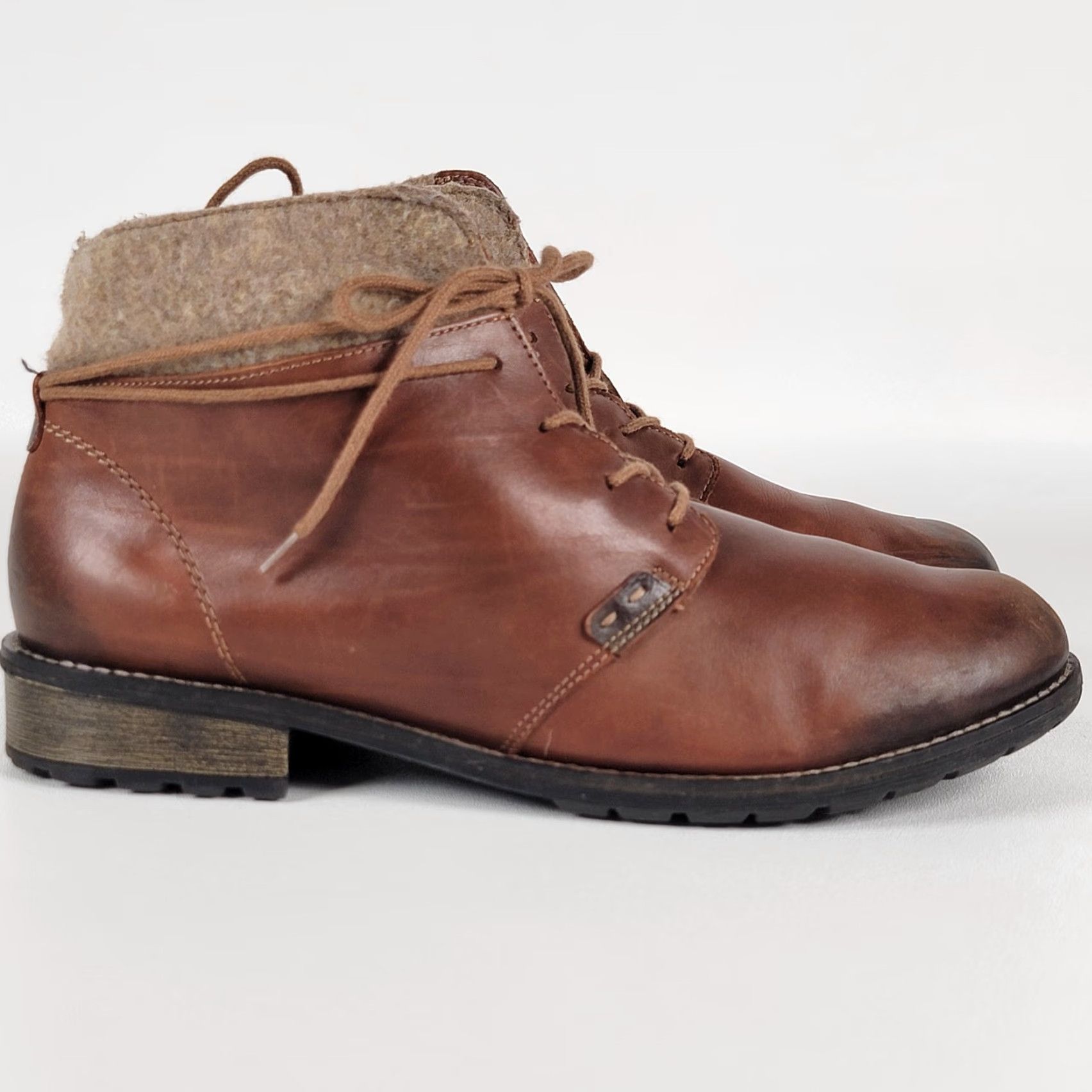 Vintage Remonte Ankle Boots Womens 41 Brown Lace Up Side Zip Leather Faux Fur Cuff Size US 11 / IT 41 - 2 Thumbnail
