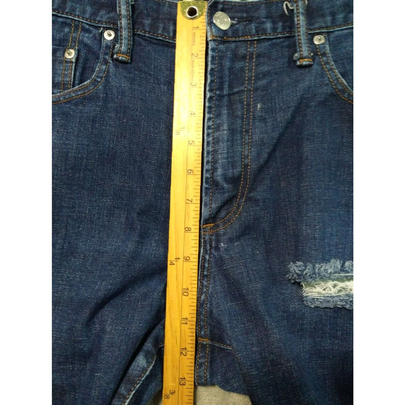Gap Gap 1969 Jeans Mens Slim Fit 38x32 Denim Blue Distressed Stretch Regular Rise 5-Pocket Cotton Jeans Mens Size US 38 / EU 54 - 4 Thumbnail