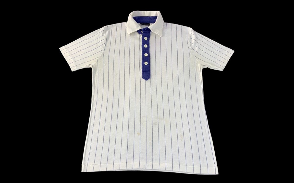 Vintage 90s Japanese Brand Striped Design Polo Tee Blue Button Size US M / EU 48-50 / 2 - 1 Thumbnail