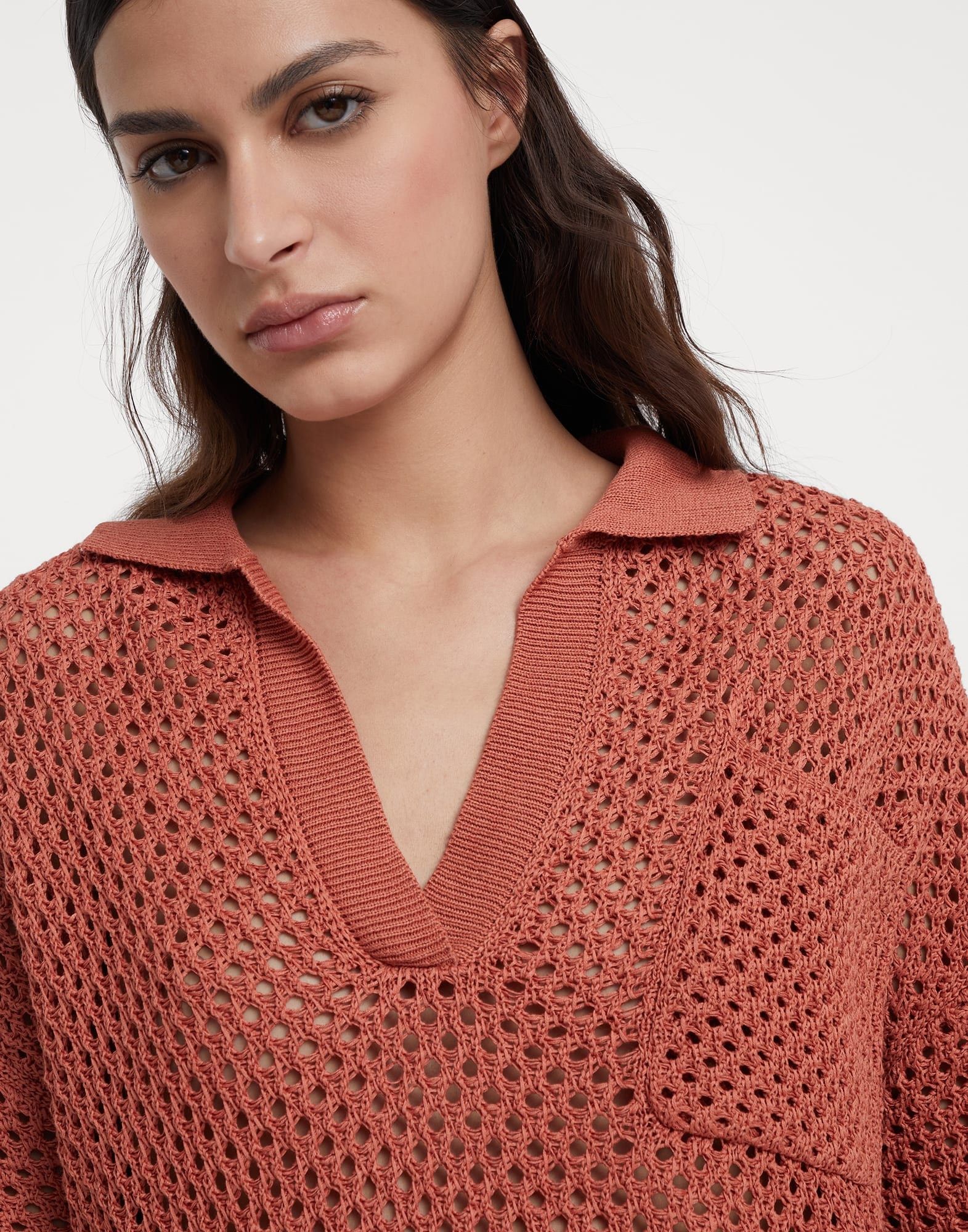 Brunello Cucinelli o1y0825 Polo Sweater in Rust Size M / US 6-8 / IT 42-44 - 2 Thumbnail