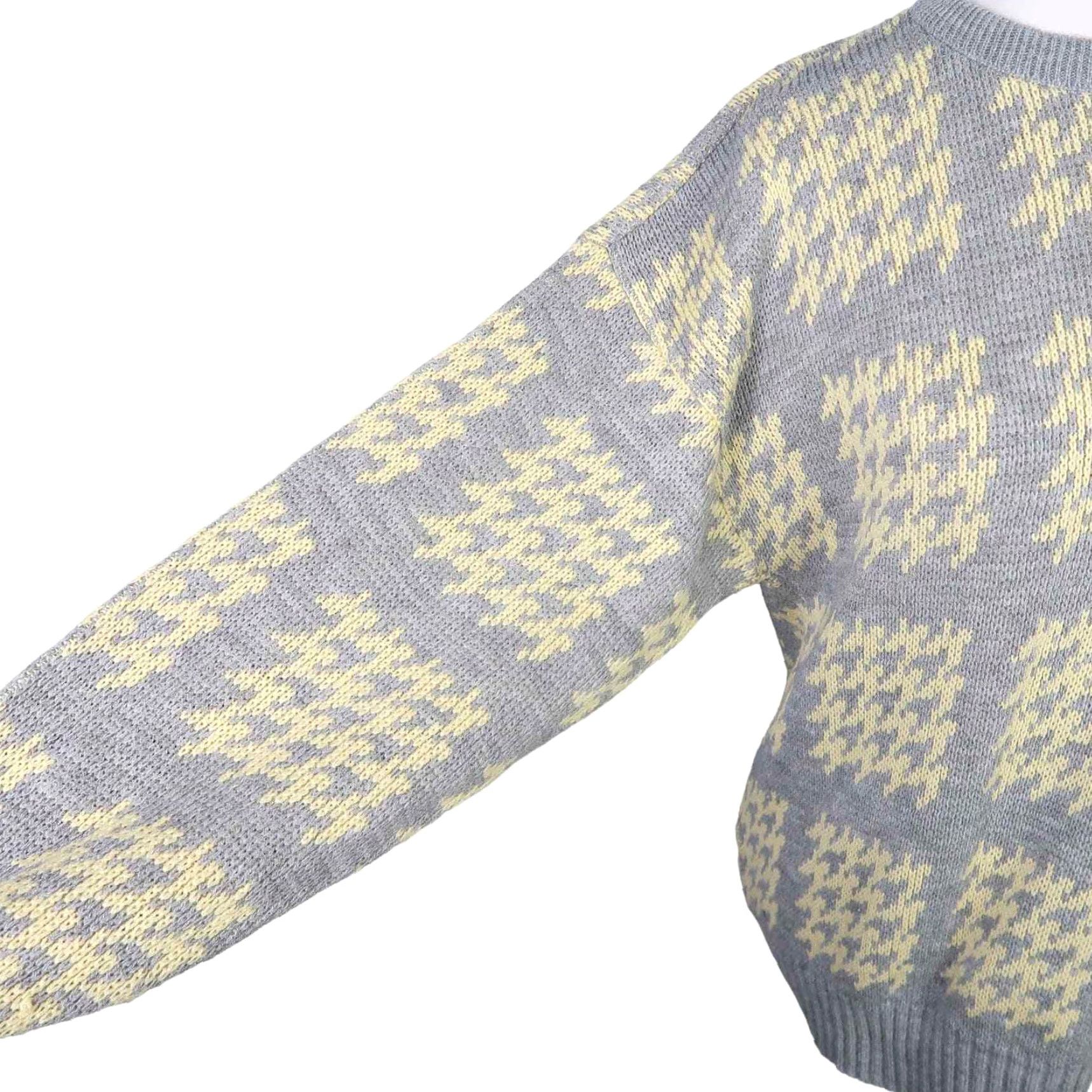 Vintage VINTAGE 80s Club Europe gray and yellow houndstooth knit sweater M Women Crew Neck Pullover Long Sleeve Fall Winter Casual Knit Size M / US 6-8 / IT 42-44 - 4 Thumbnail