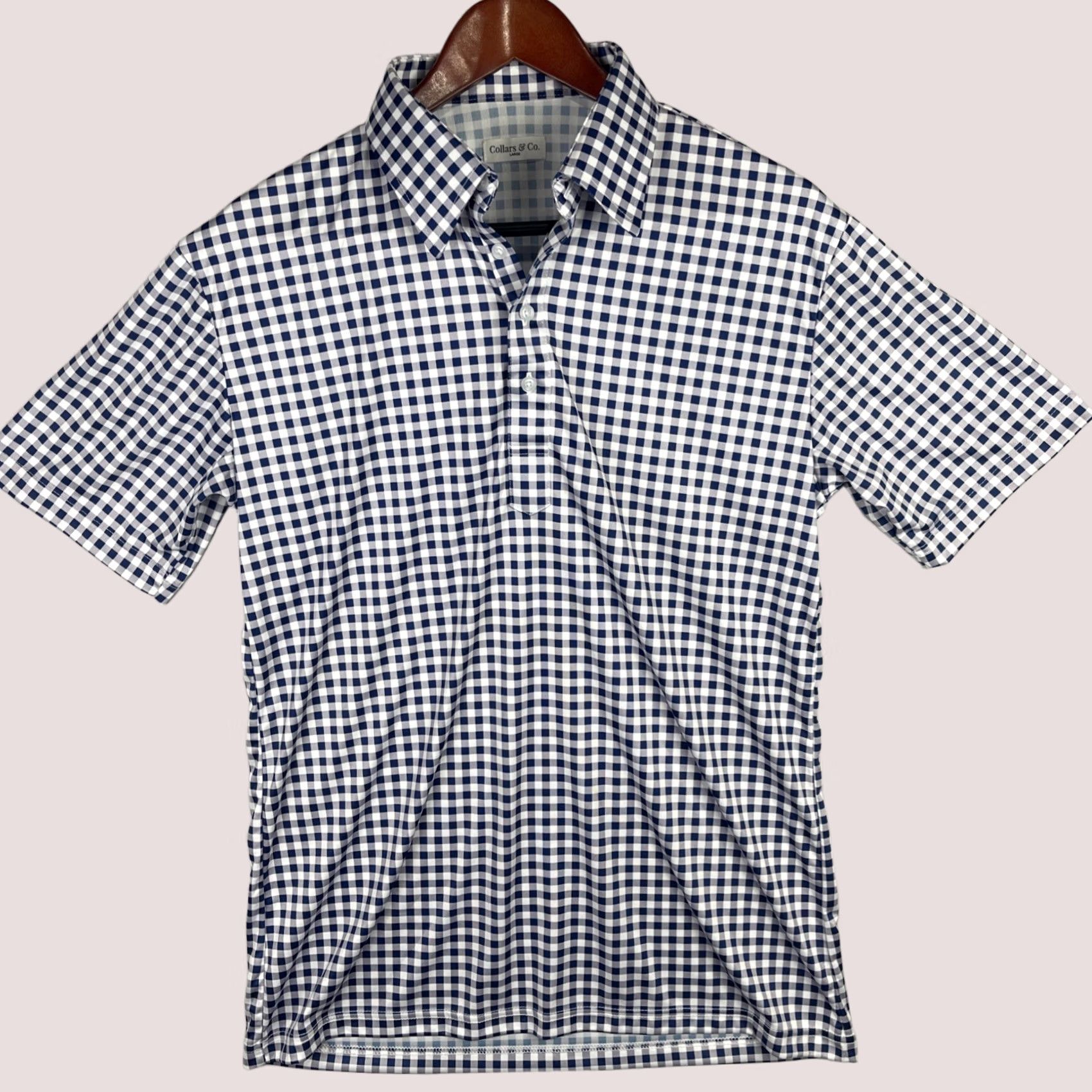 CO Collars & Co Polo Shirt Mens Large Blue Gingham Shirt Size 42R - 1 Thumbnail