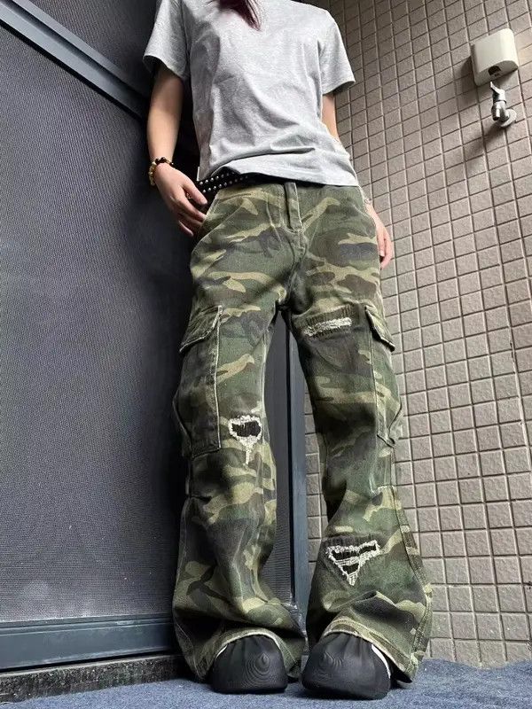 Japanese Brand VIBE Vintage Camouflage Baggy Ripped Cargo Pants Size US 34 / EU 50 - 6 Thumbnail