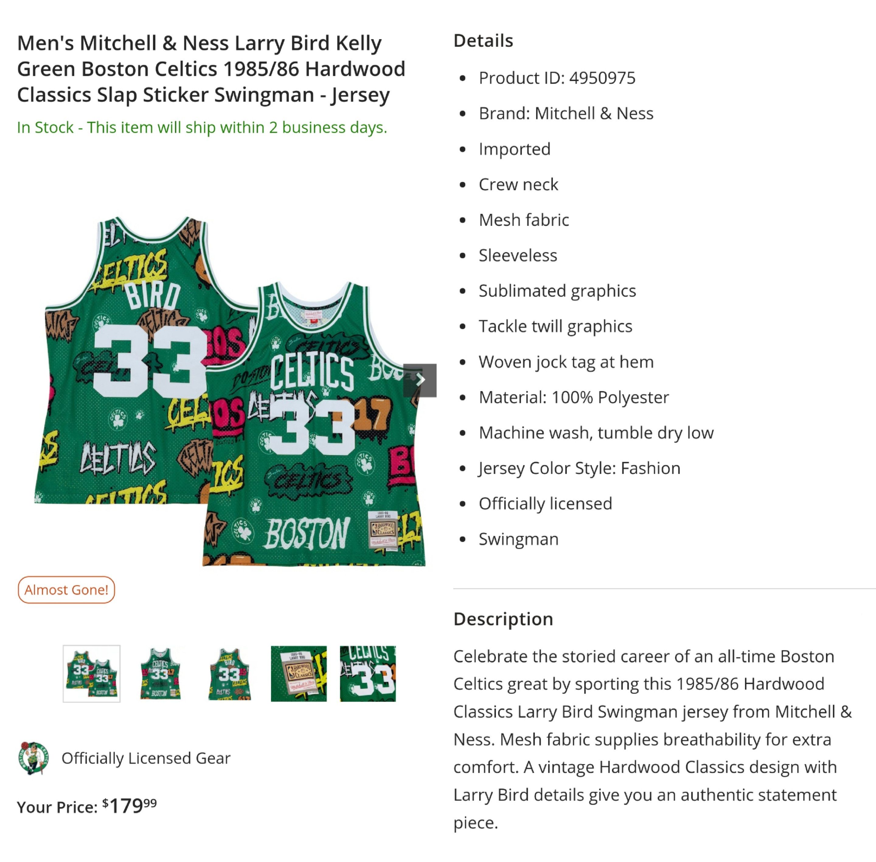 Mitchell & Ness × NBA NBA Larry Bird Boston Celtics Slap Sticker Swingman Jersey Size US L / EU 52-54 / 3 - 14 Thumbnail
