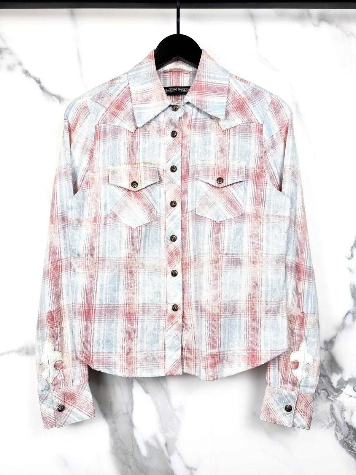 Chrome Hearts Chrome Hearts Leather Fleur De Lis Patch Flannel Shirt Size S / US 4 / IT 40 - 1 Thumbnail