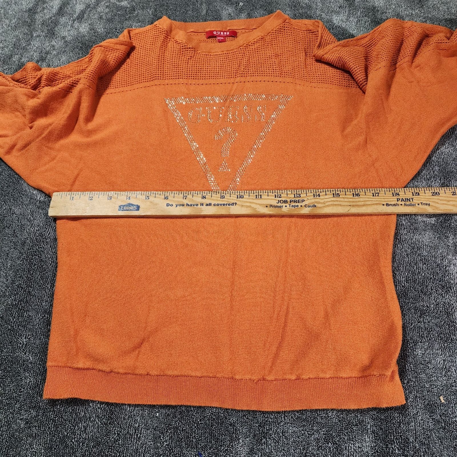 Guess Lightweight Guess Logo Sweater orange Rhinestones sz L 2343 Size L / US 10 / IT 46 - 3 Thumbnail